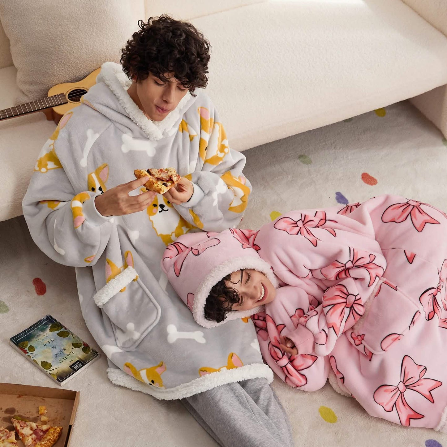 GentleSoft™ Sherpa Fleece Printed Short Wearable Blanket Hoodie