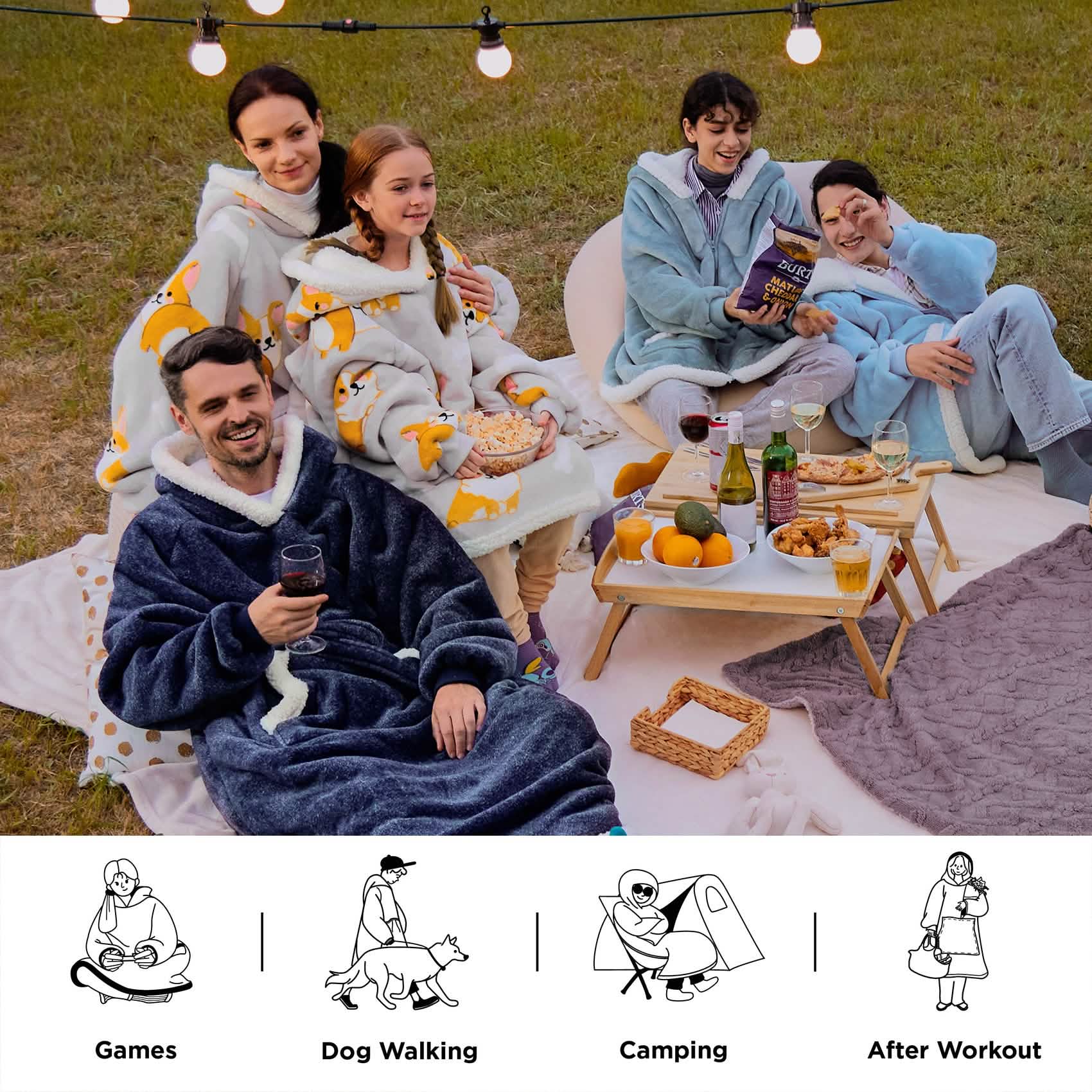 GentleSoft™ Sherpa Fleece Printed Short Wearable Blanket Hoodie