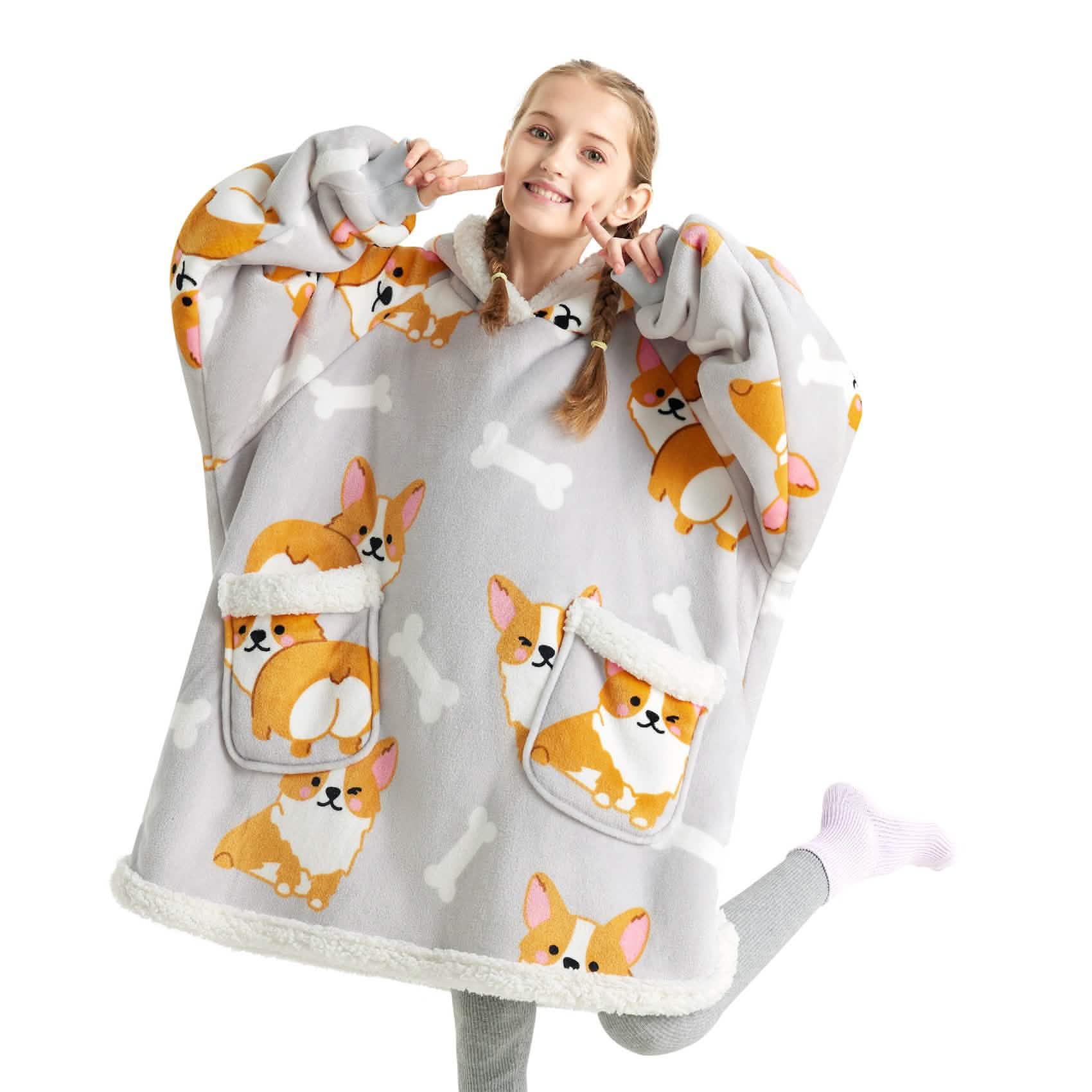 GentleSoft™ Sherpa Fleece Printed Short Wearable Blanket Hoodie