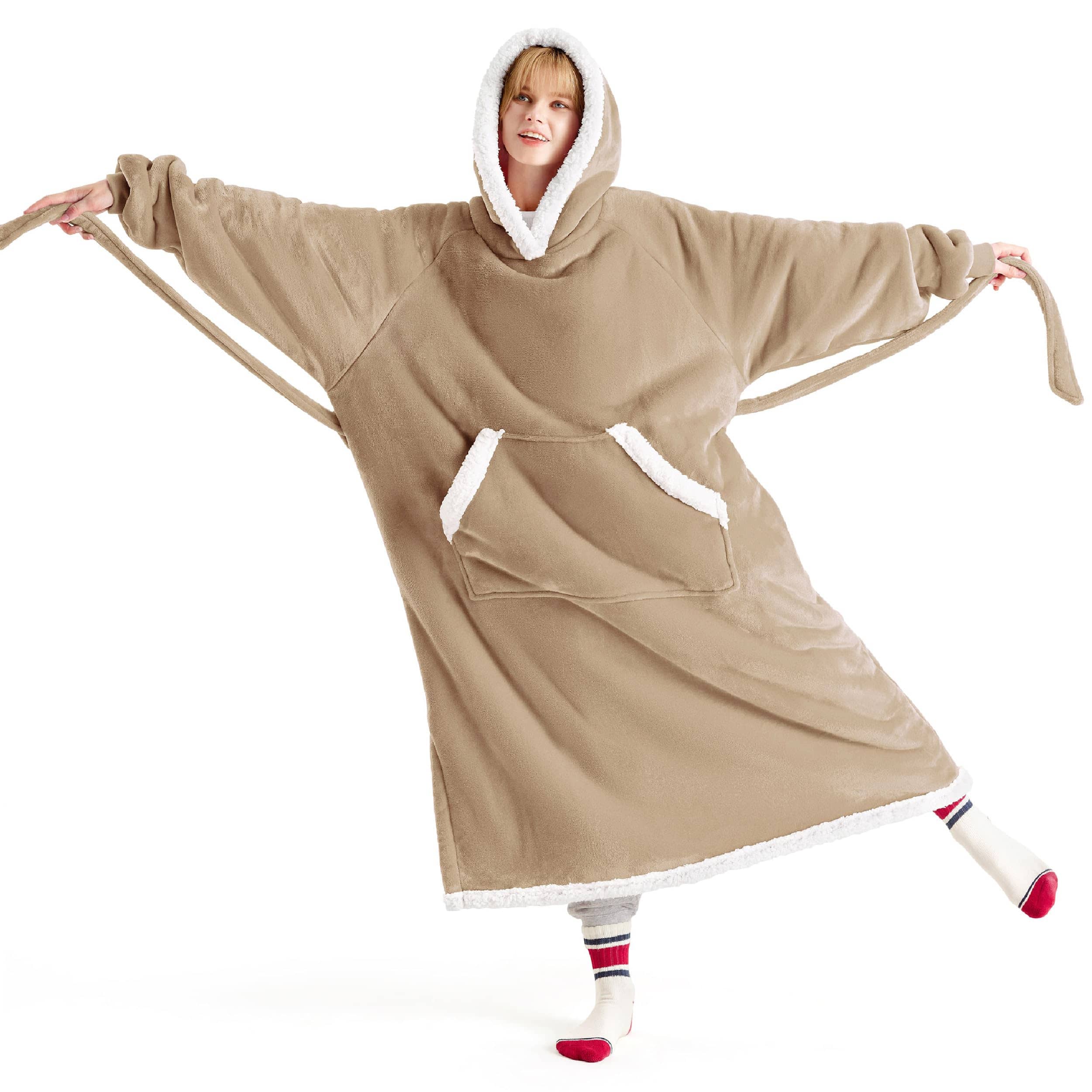 Sherpa Fleece Long Blanket Hoodie