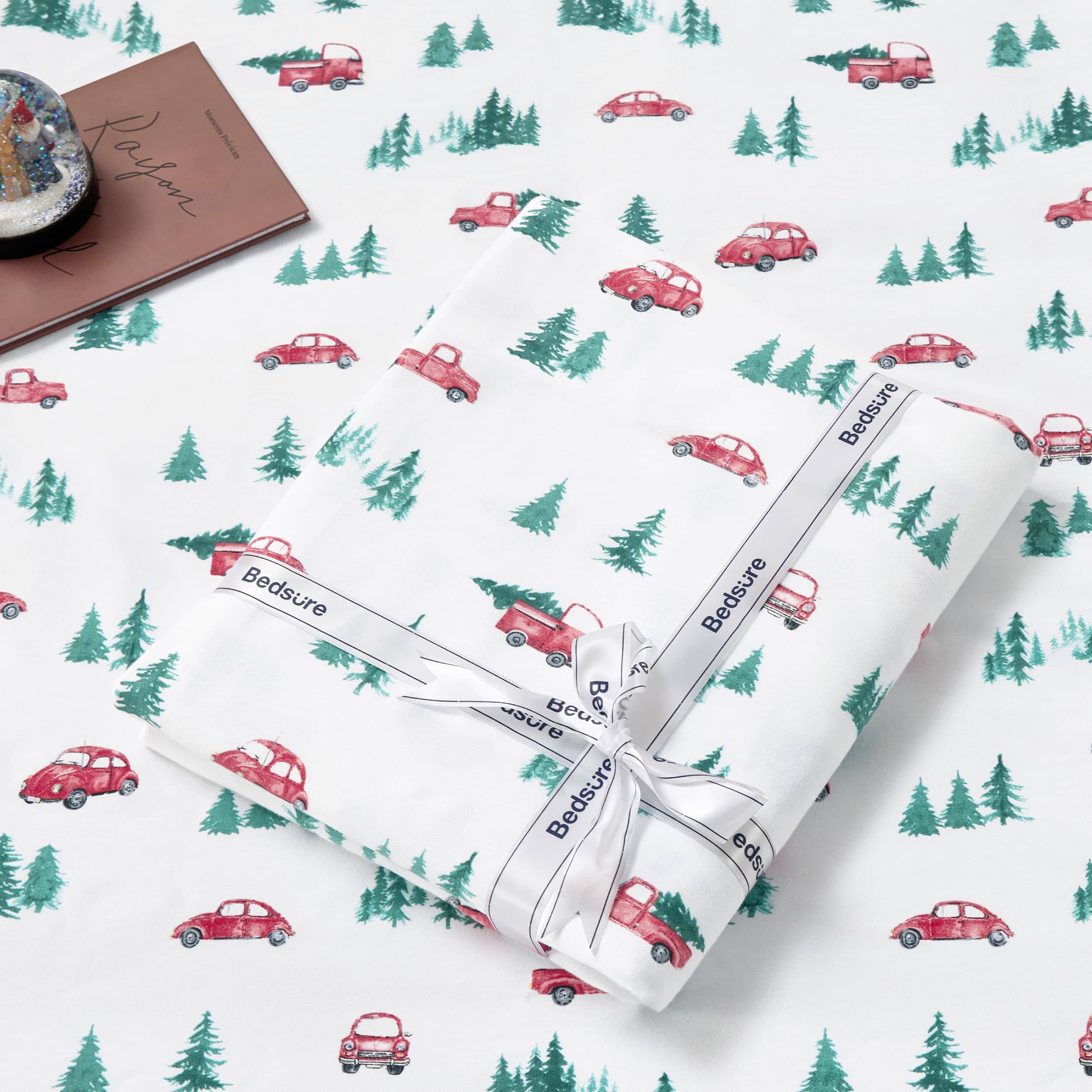 100% Cotton Christmas Car Printed Flannel Sheet Set