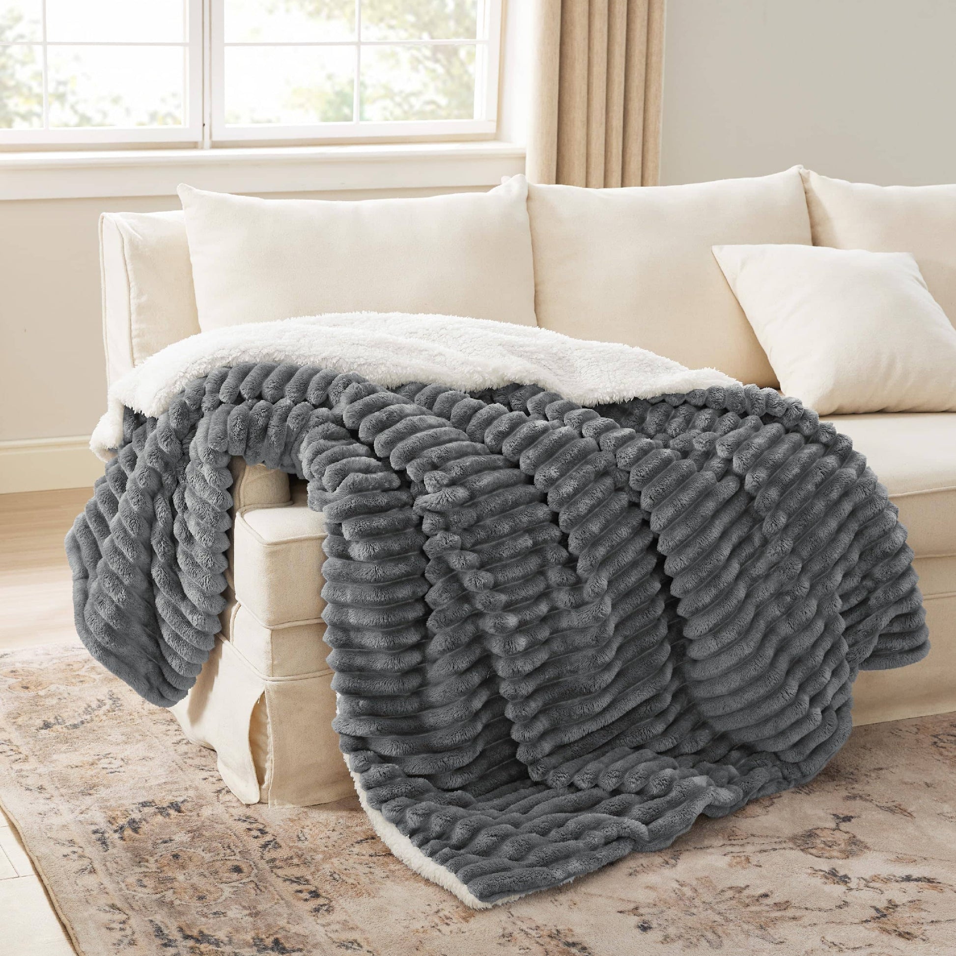 GentleSoft™ Jacquard Stripes Shaggy Sherpa Blanket