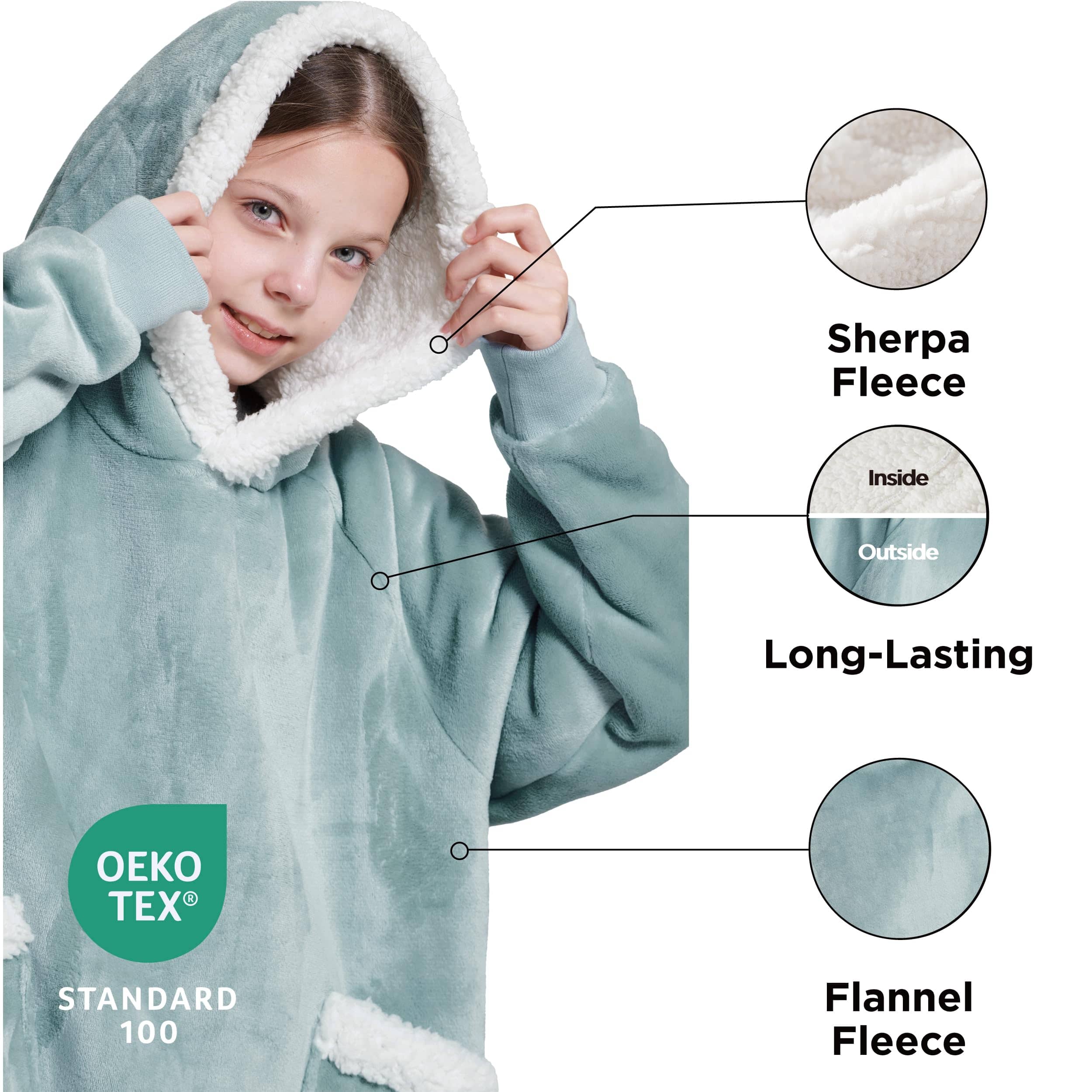 Sherpa Fleece Solid Short Wearable Blanket Hoodie