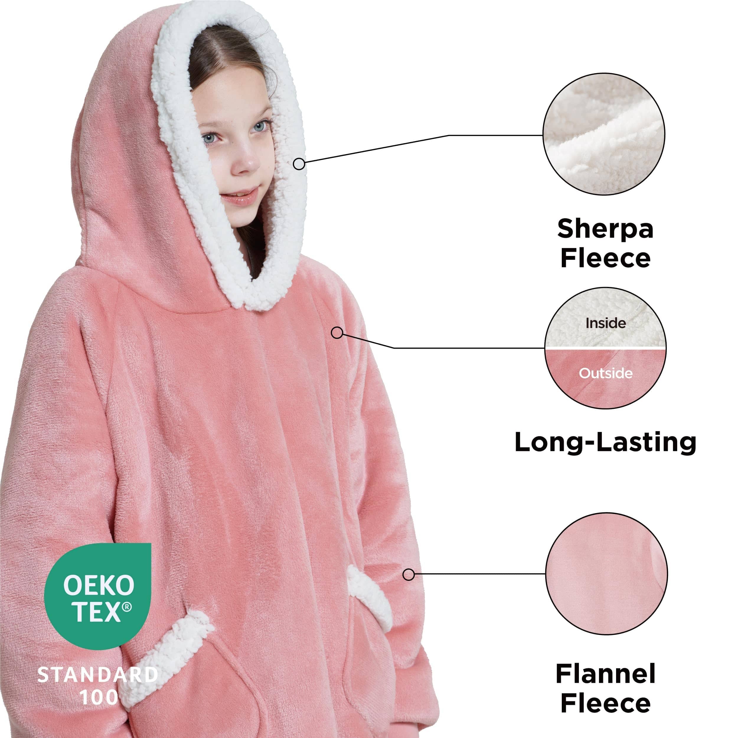 Sherpa Fleece Solid Short Wearable Blanket Hoodie