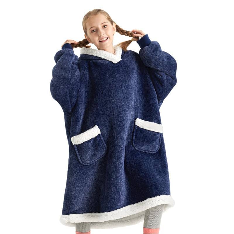 Sherpa Fleece Solid Short Wearable Blanket Hoodie