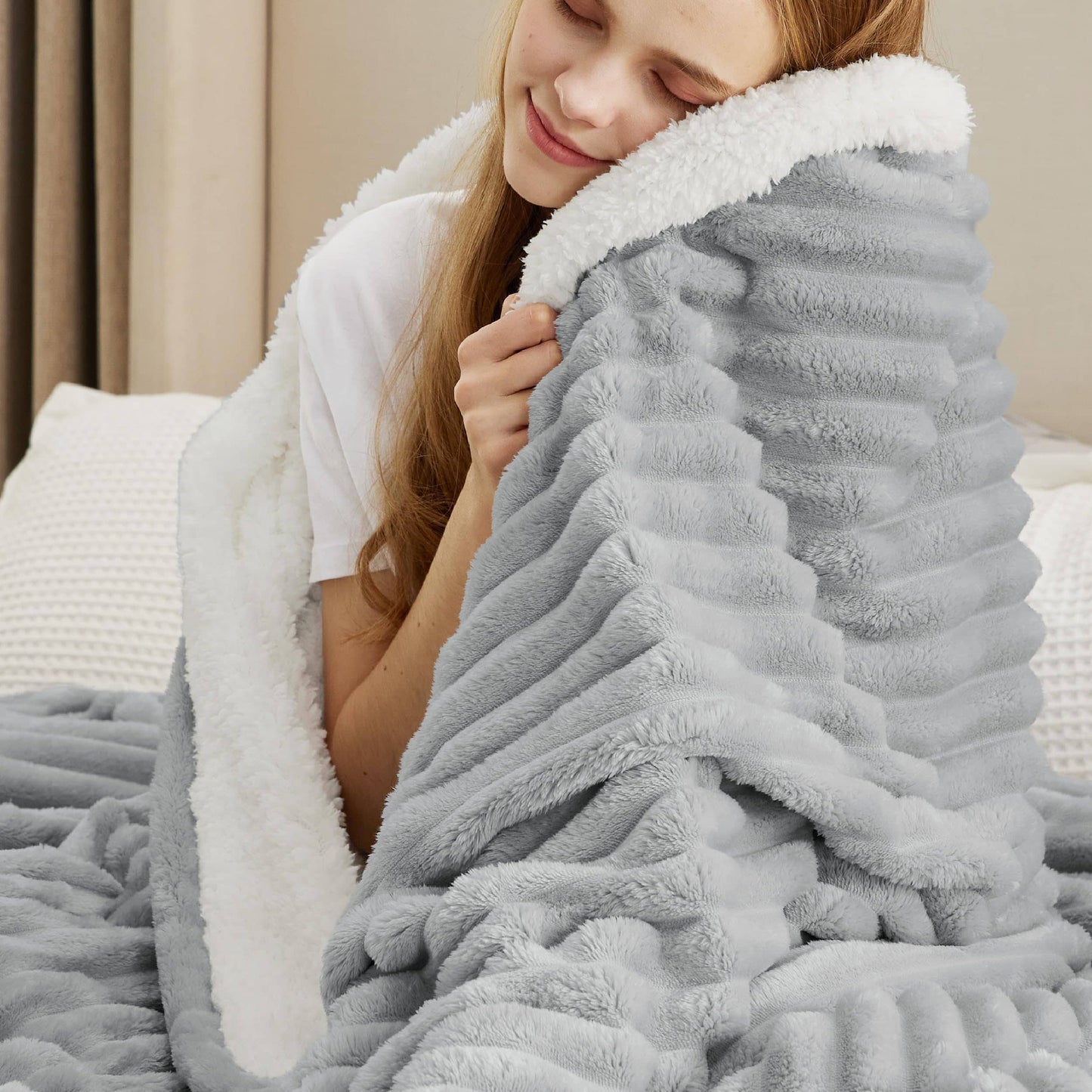 GentleSoft™ Jacquard Stripes Shaggy Sherpa Blanket