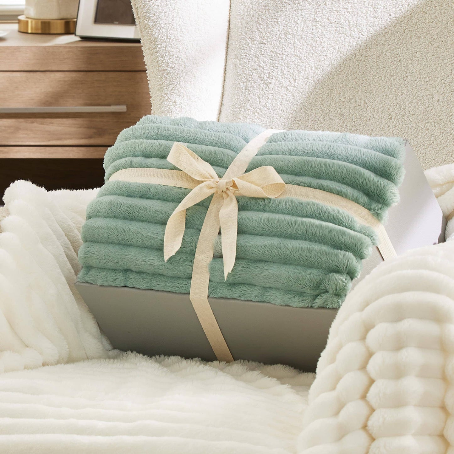 GentleSoft™ Jacquard Stripes Shaggy Sherpa Blanket