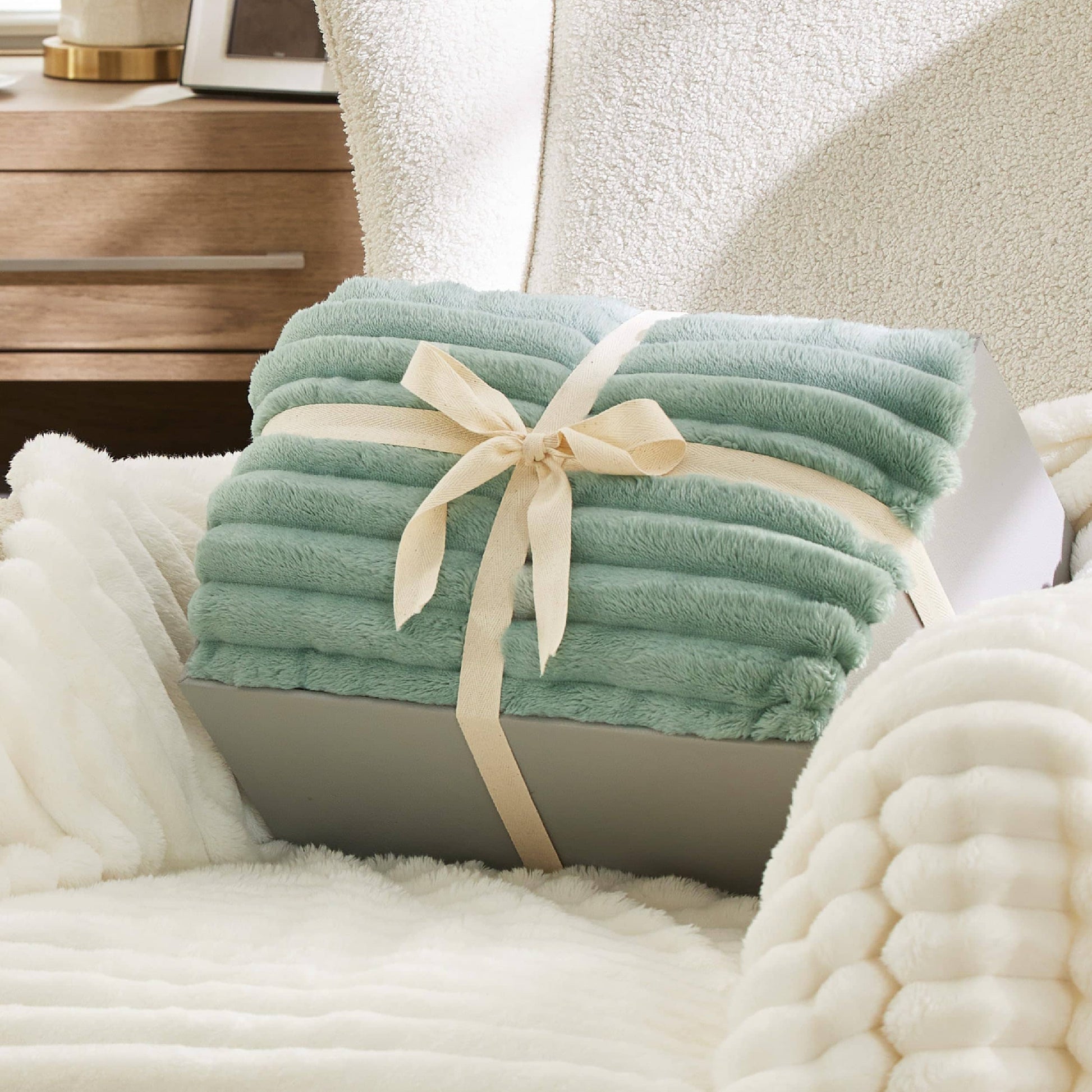 GentleSoft™ Jacquard Stripes Shaggy Sherpa Blanket