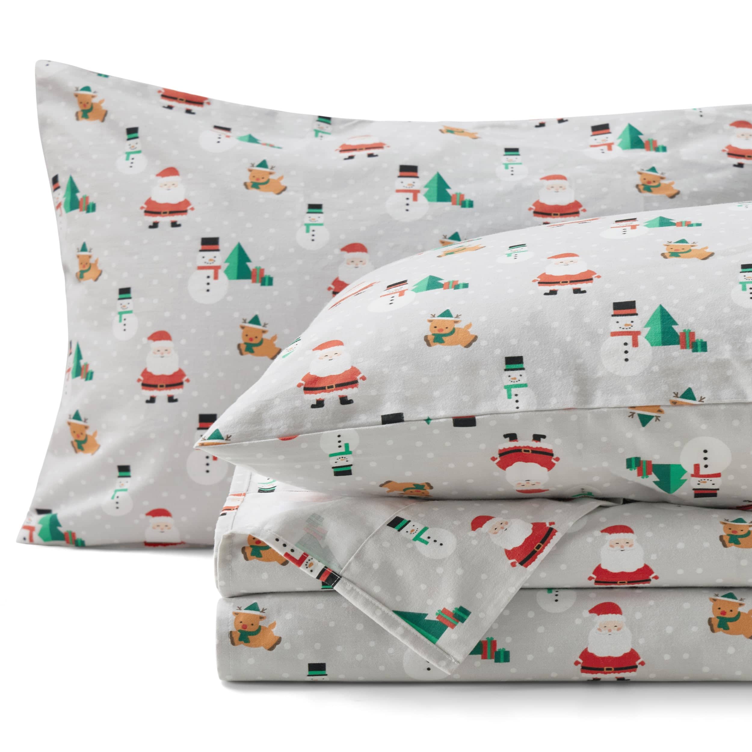 100% Cotton Christmas Santa Printed Flannel Sheet Set