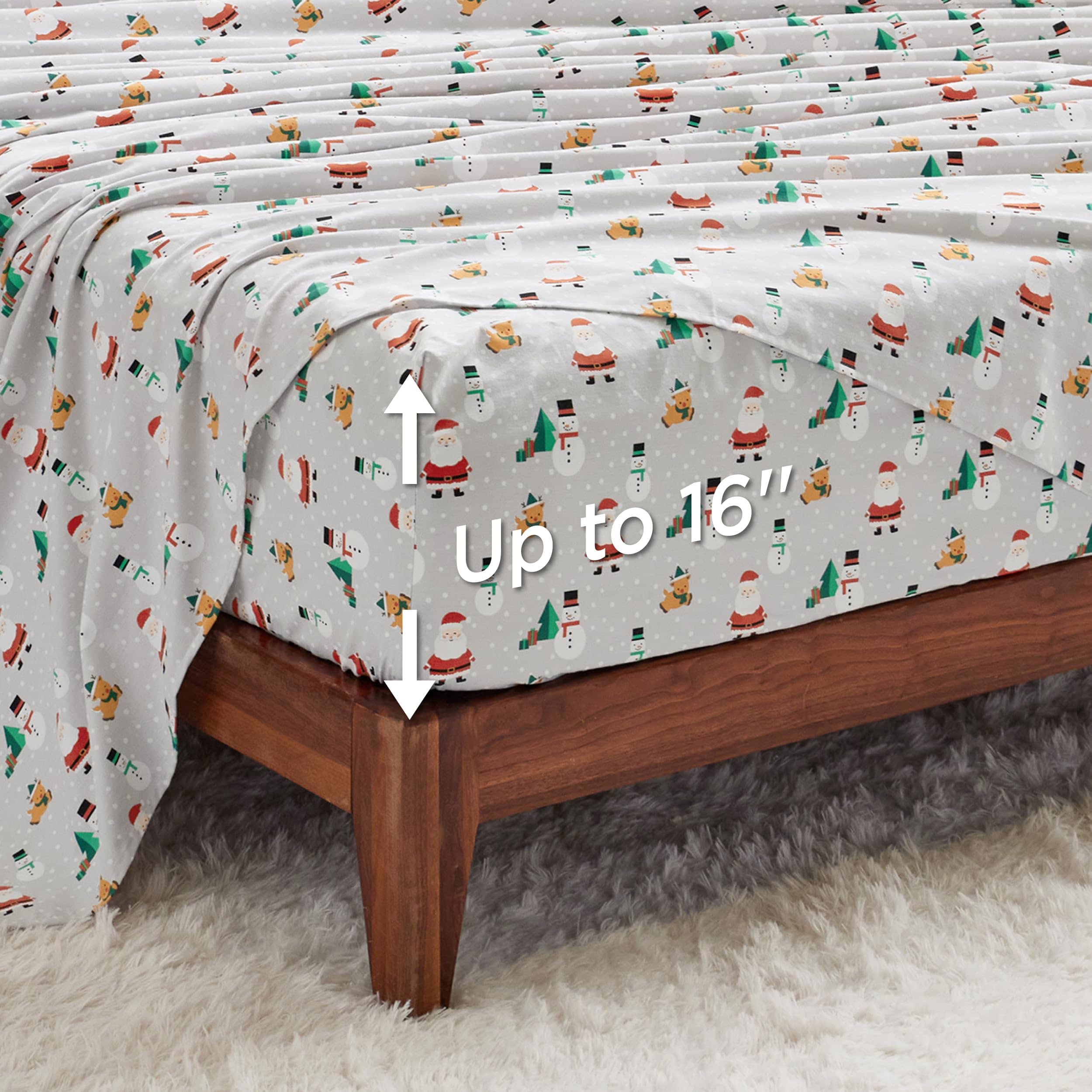 100% Cotton Christmas Santa Printed Flannel Sheet Set