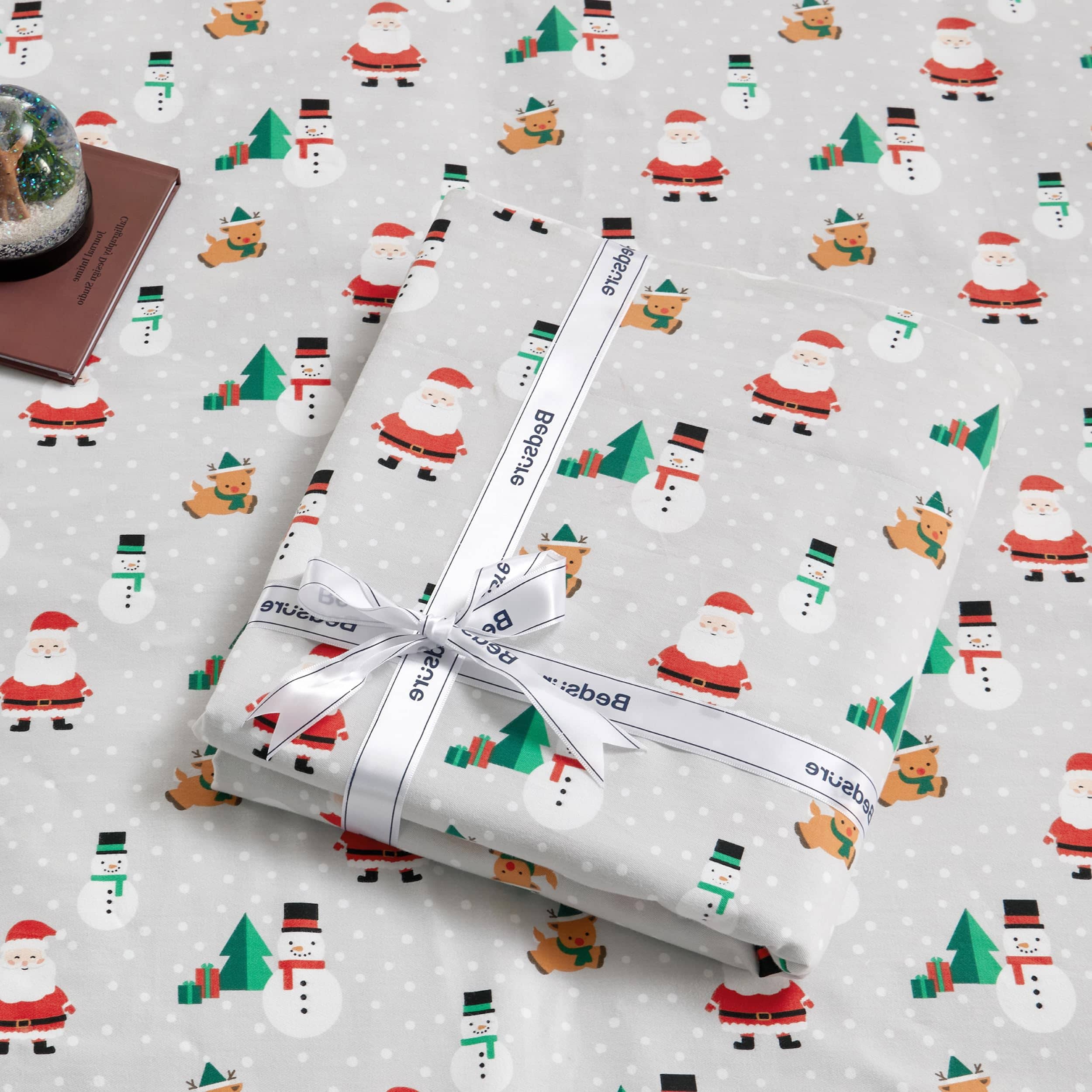 100% Cotton Christmas Santa Printed Flannel Sheet Set