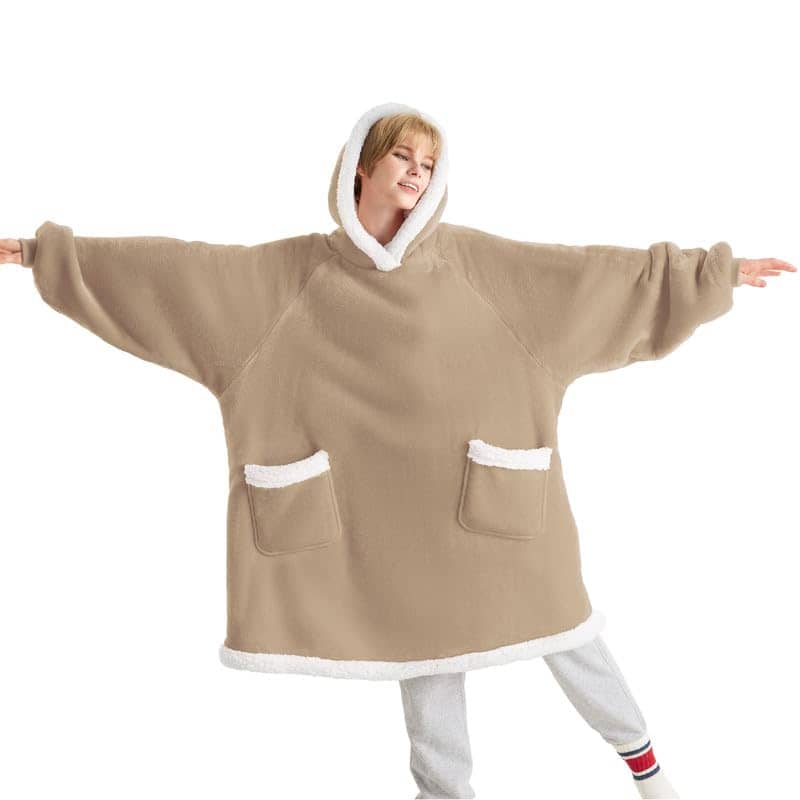 Sherpa Fleece Solid Short Wearable Blanket Hoodie