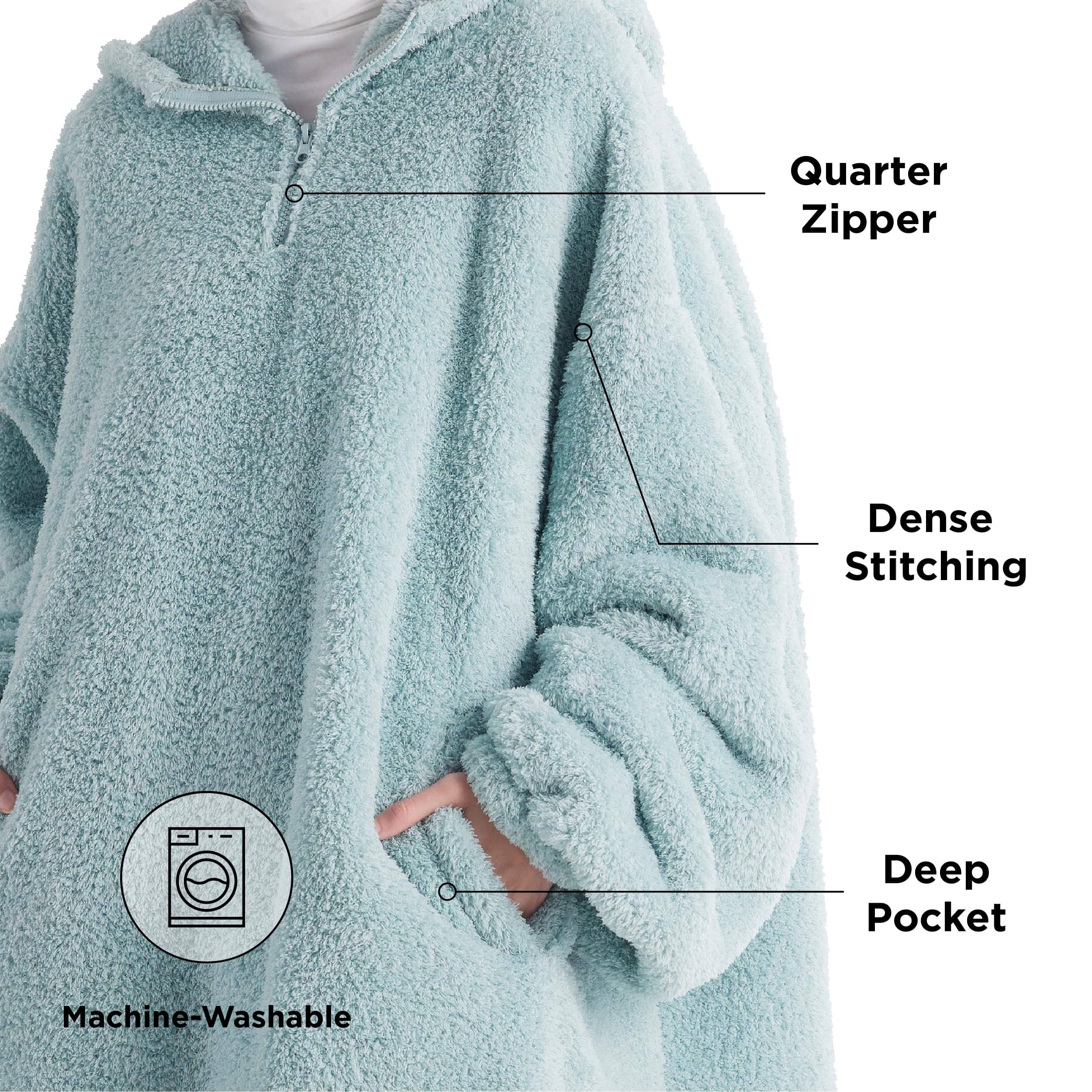 Fuzzy Sherpa Half-zipper Wearable Blanket Hoodie
