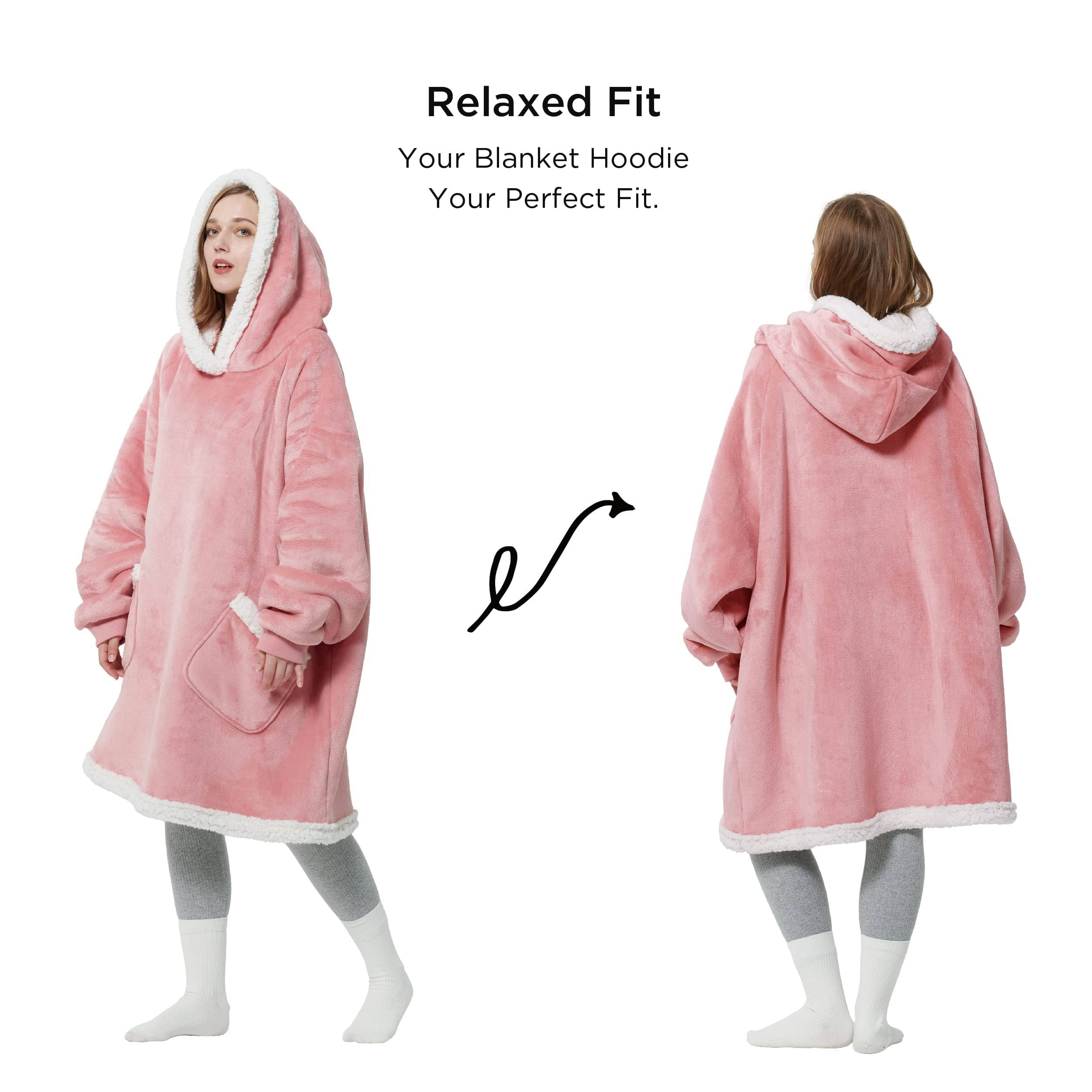 Sherpa Fleece Solid Short Wearable Blanket Hoodie