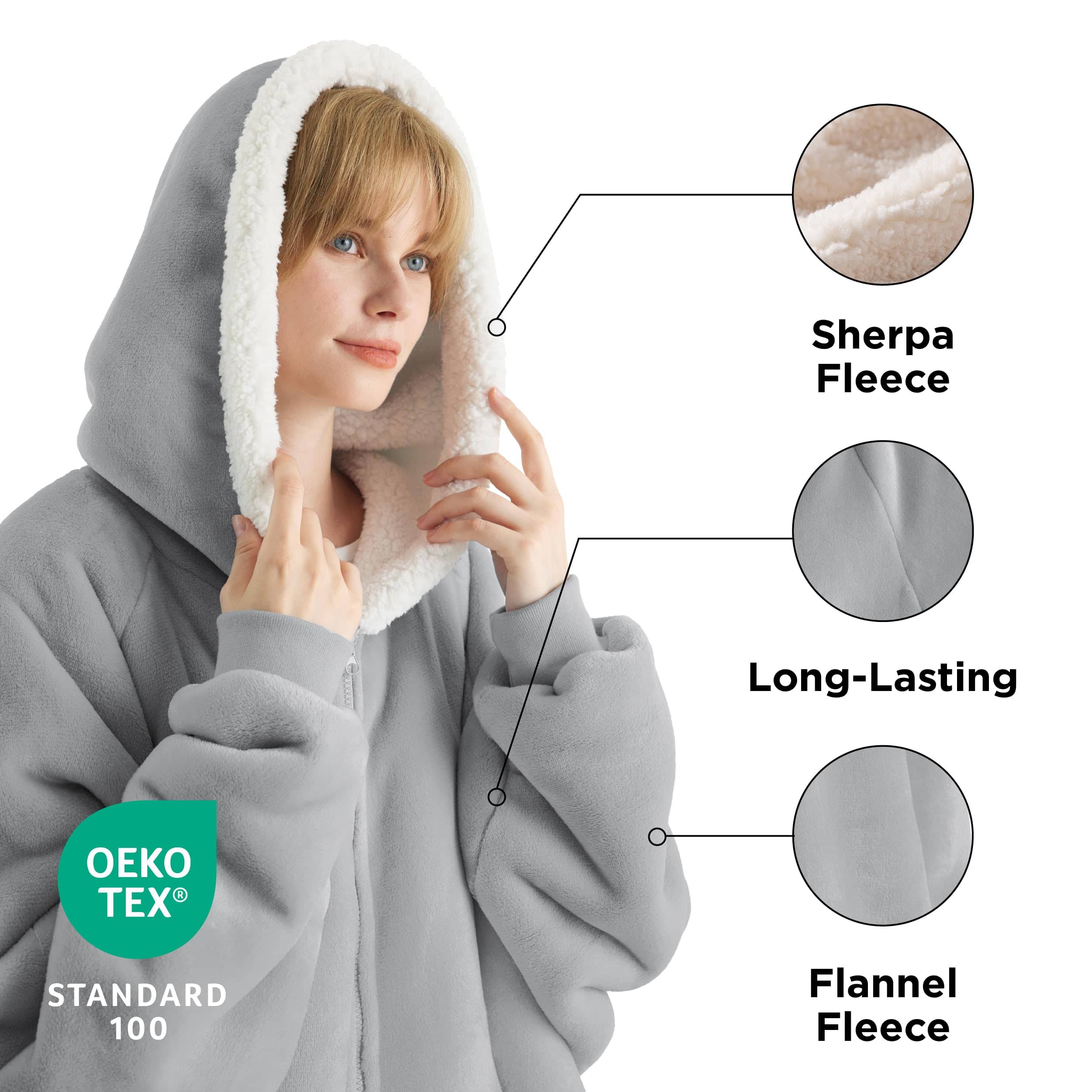 Sherpa Fleece Zippered Short Wearable Blanket Hoodie