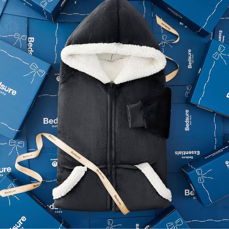 Sherpa Fleece Zippered Short Wearable Blanket Hoodie