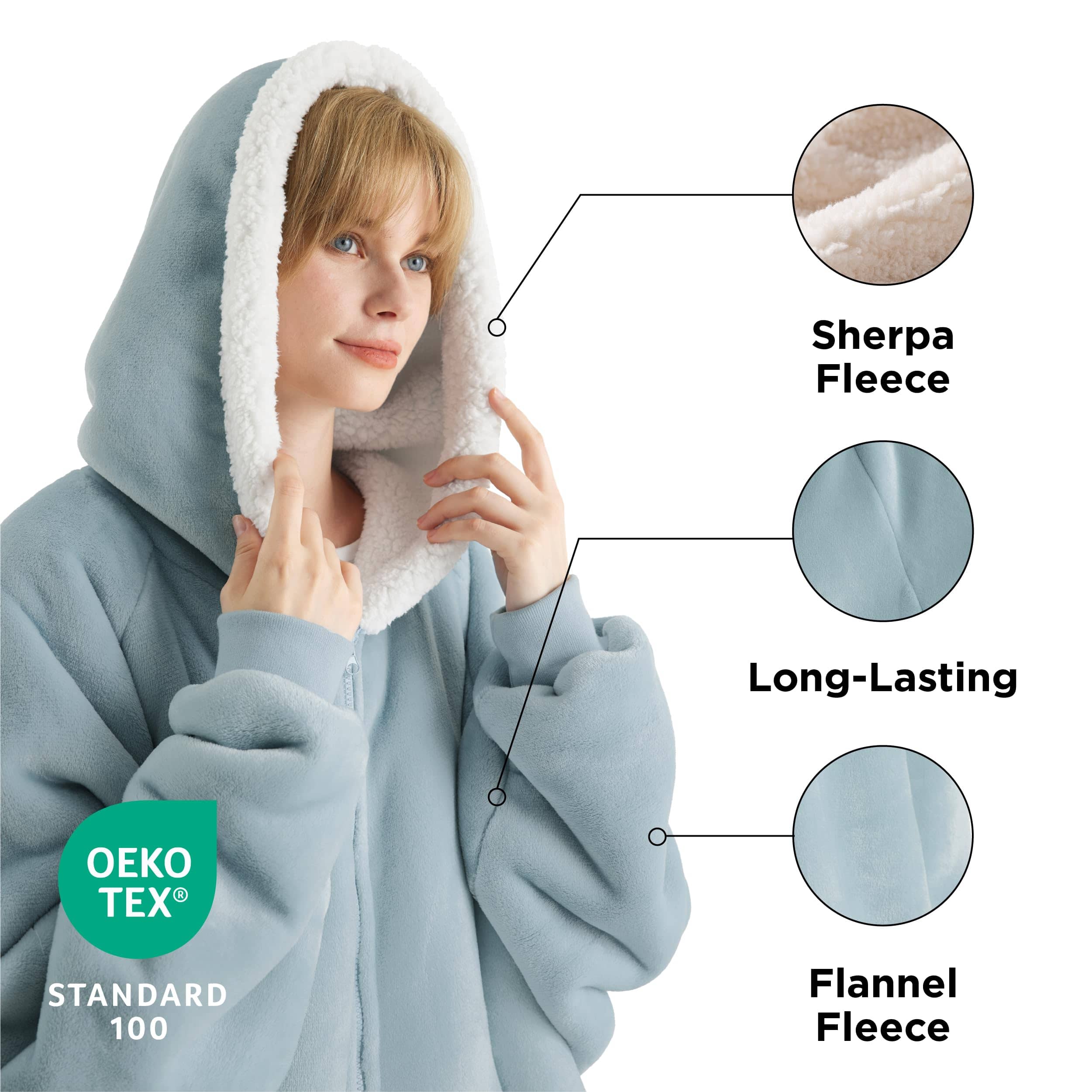 Sherpa Fleece Zippered Short Wearable Blanket Hoodie