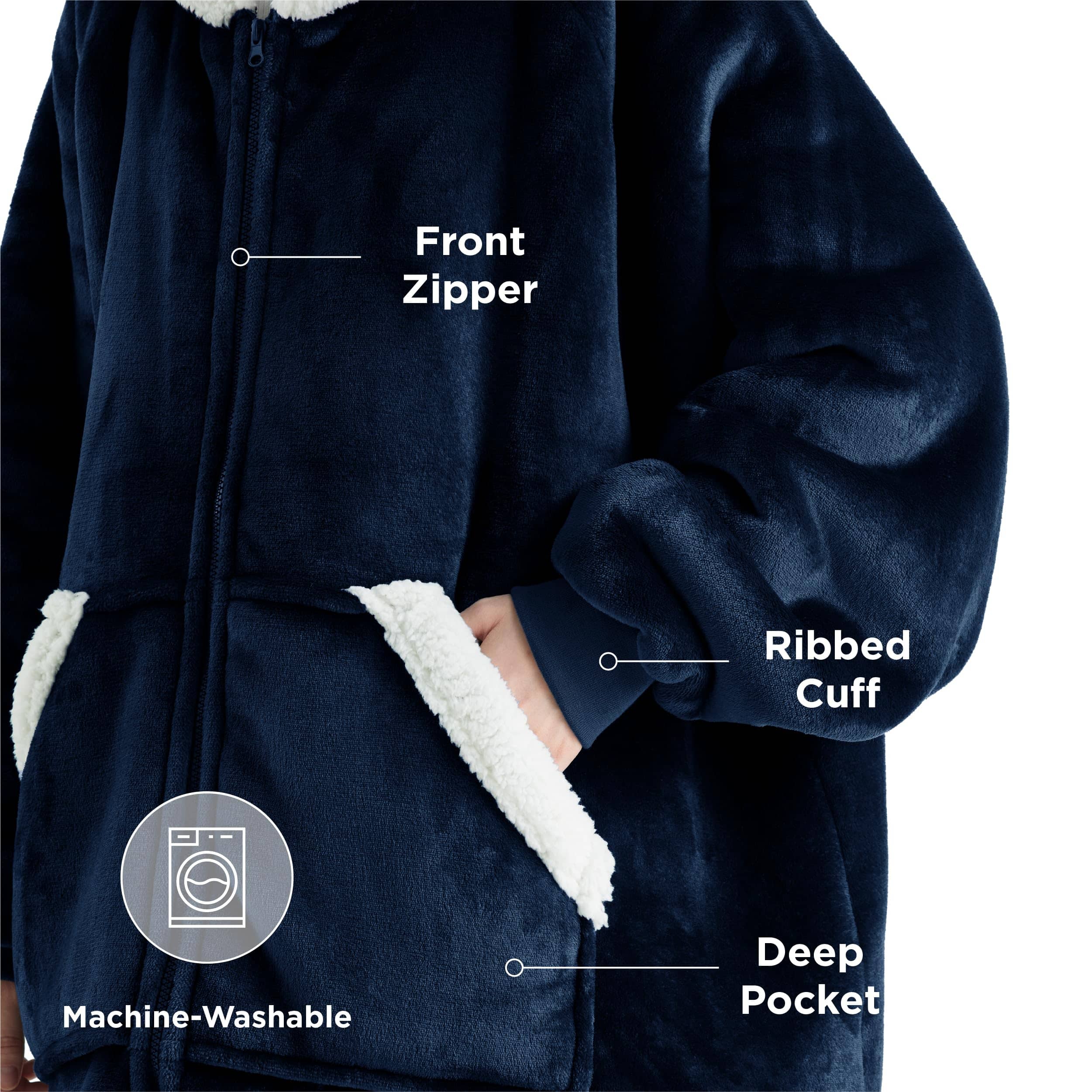 Sherpa Fleece Zippered Short Wearable Blanket Hoodie