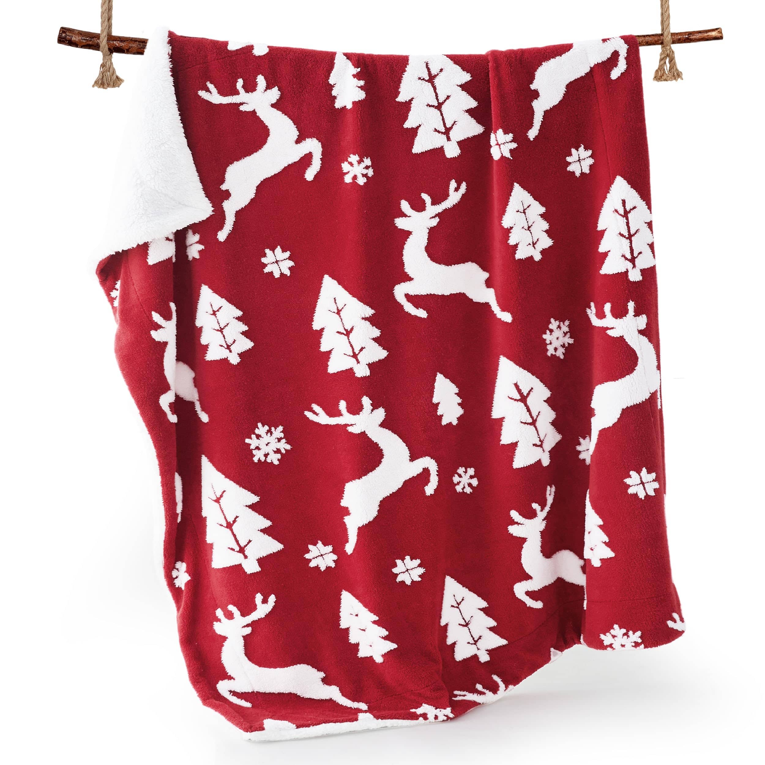 Bedsure Christmas Elk Red Sherpa Throw Blanket