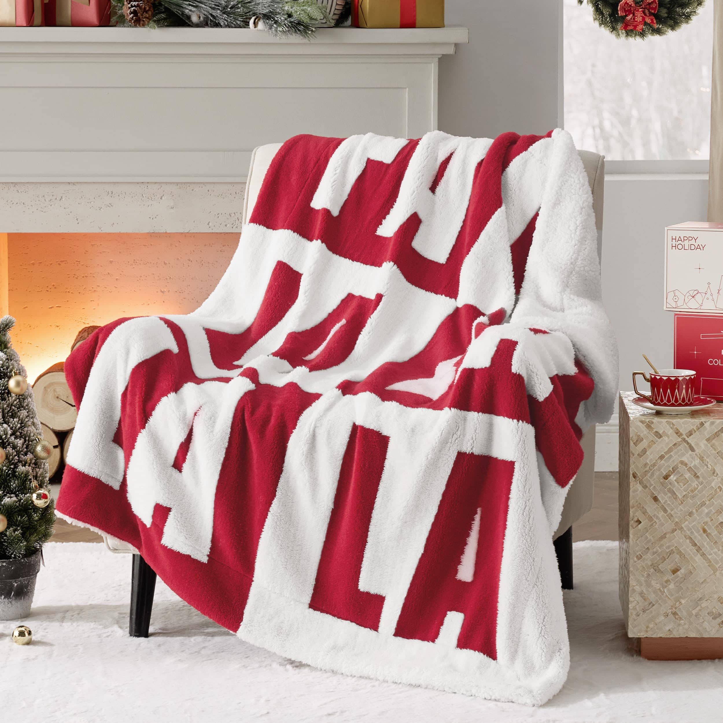 Bedsure Christmas Falala Red Sherpa Throw Blanket