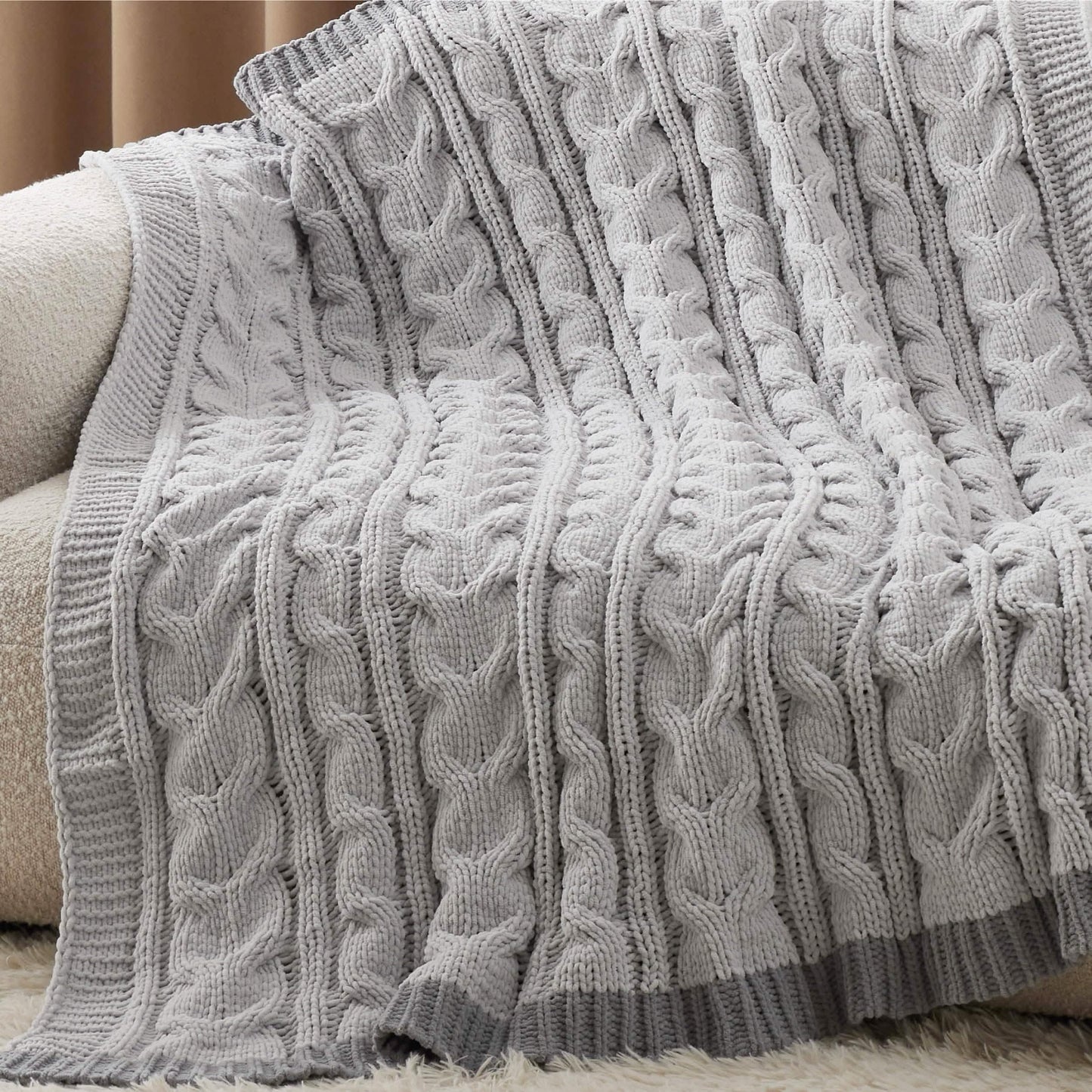 GentleSoft™ Cable Chenille Chunky Knit Throw Blanket