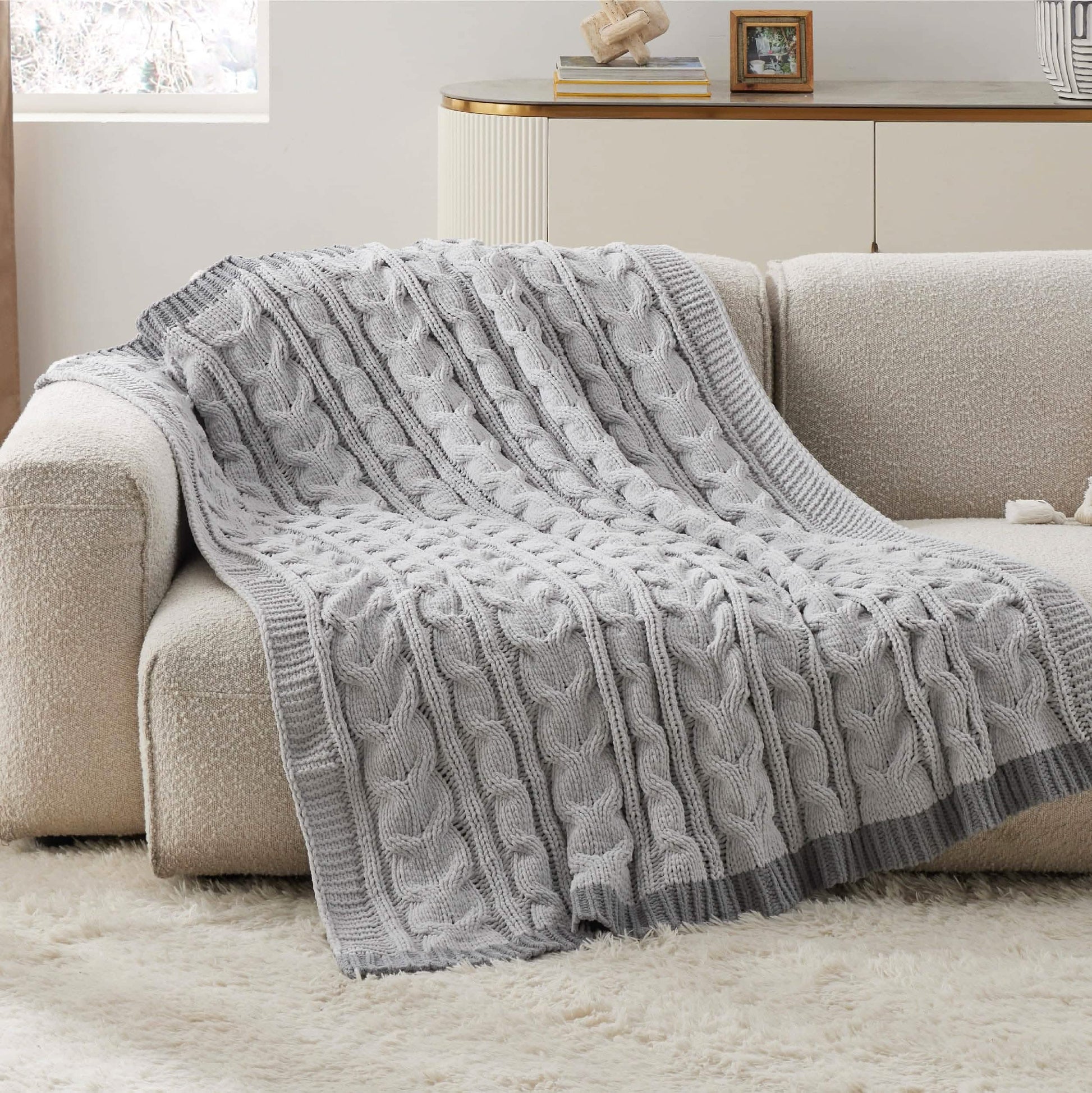 GentleSoft™ Cable Chenille Chunky Knit Throw Blanket
