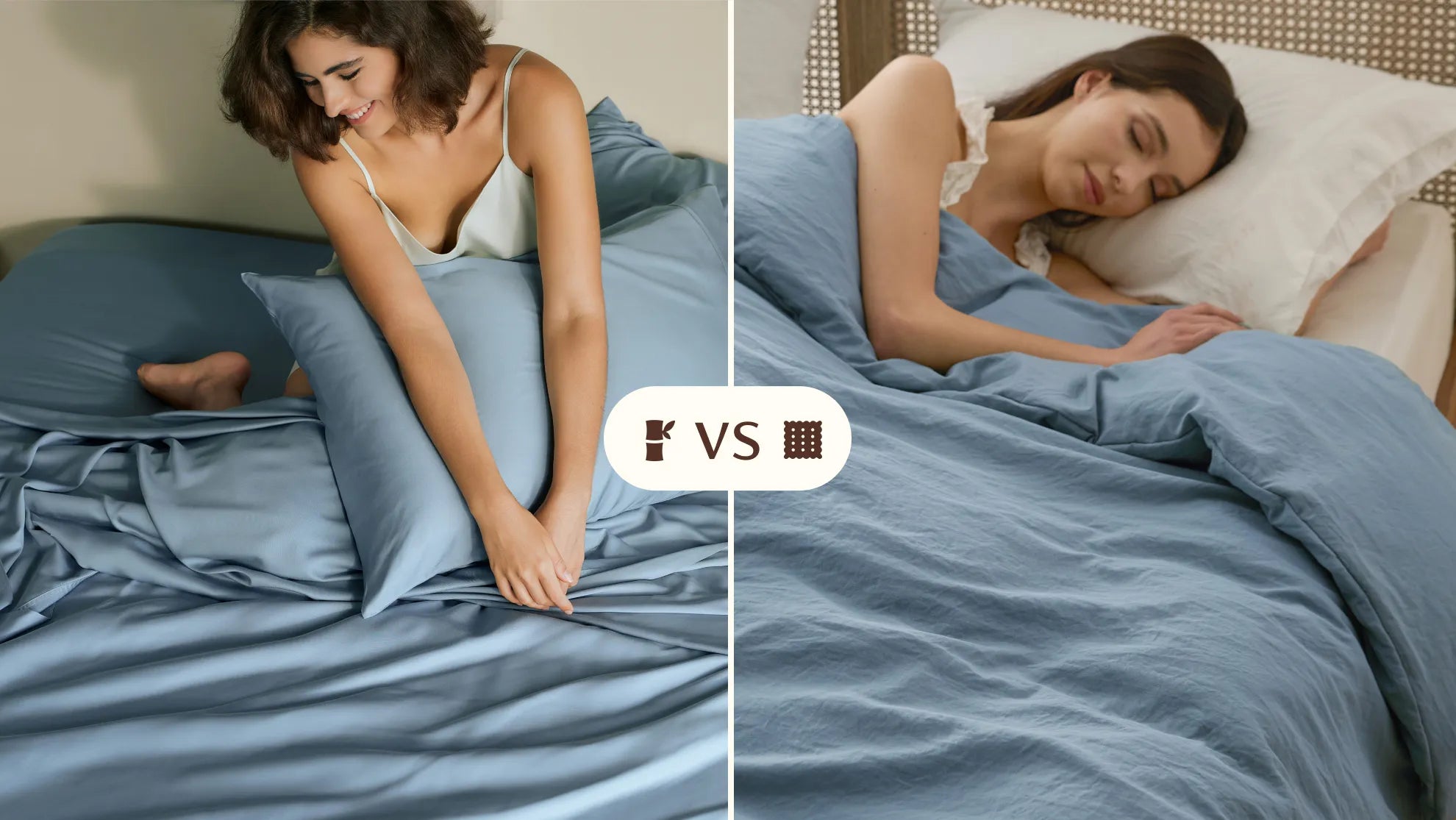 Bamboo vs microfiber sheets comparison showing silky cooling bamboo bed sheets and soft microfiber bedding