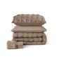 Taupe Seersucker Bed-in-a-Bag: ruched comforter, seersucker pillowcase, folded sheets.