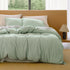 Natural sage green washed cotton striped duvet cover set.