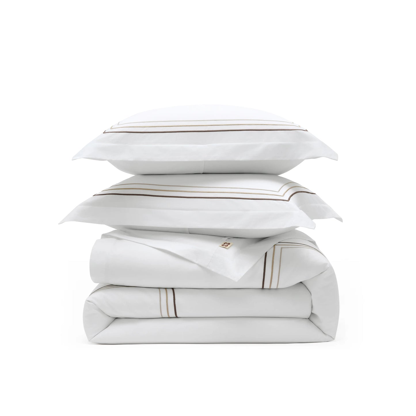 PureWoven Giza Egyptian cotton duvet cover and pillow sham set with striped embroidery.