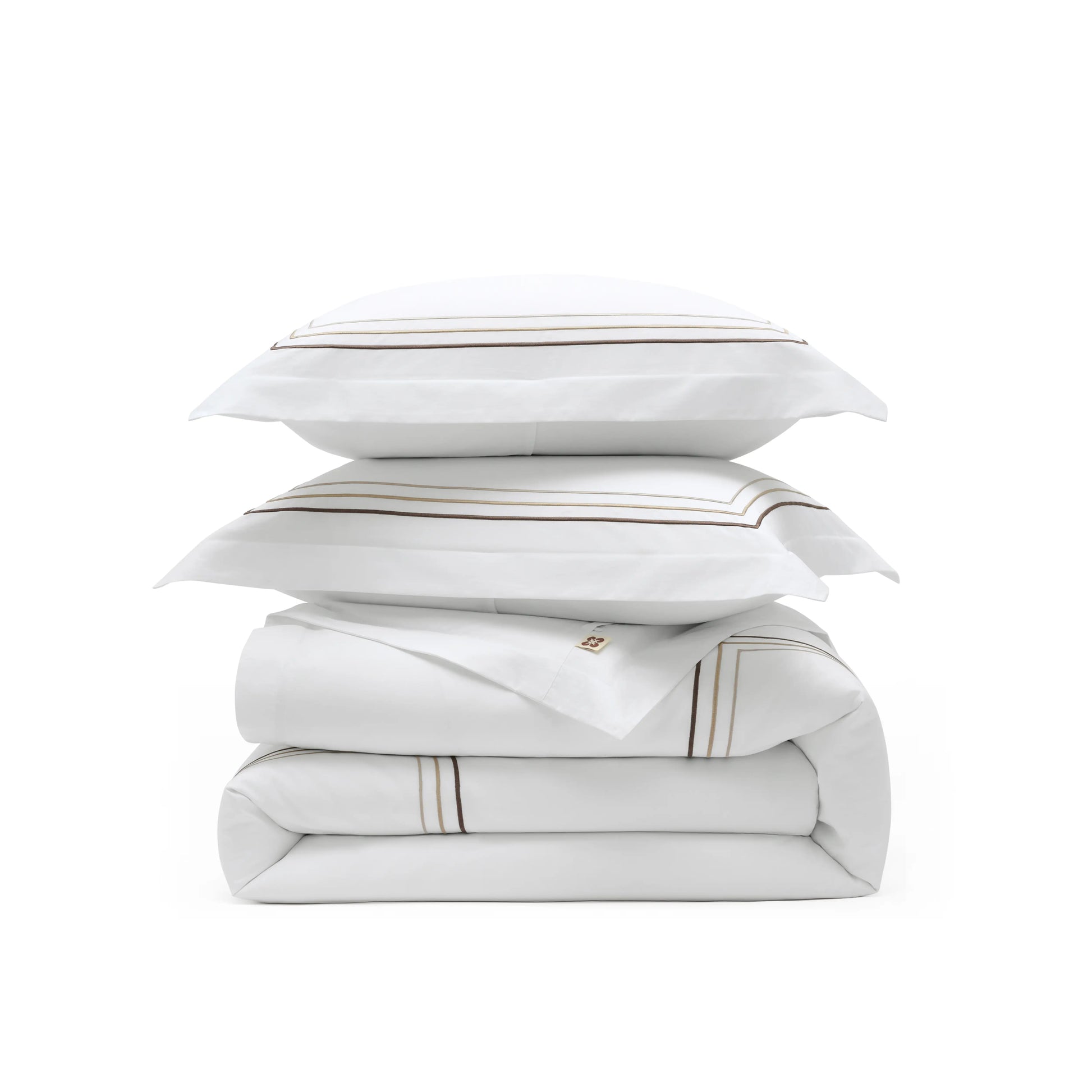 PureWoven Giza Egyptian cotton duvet cover and pillow sham set with striped embroidery.