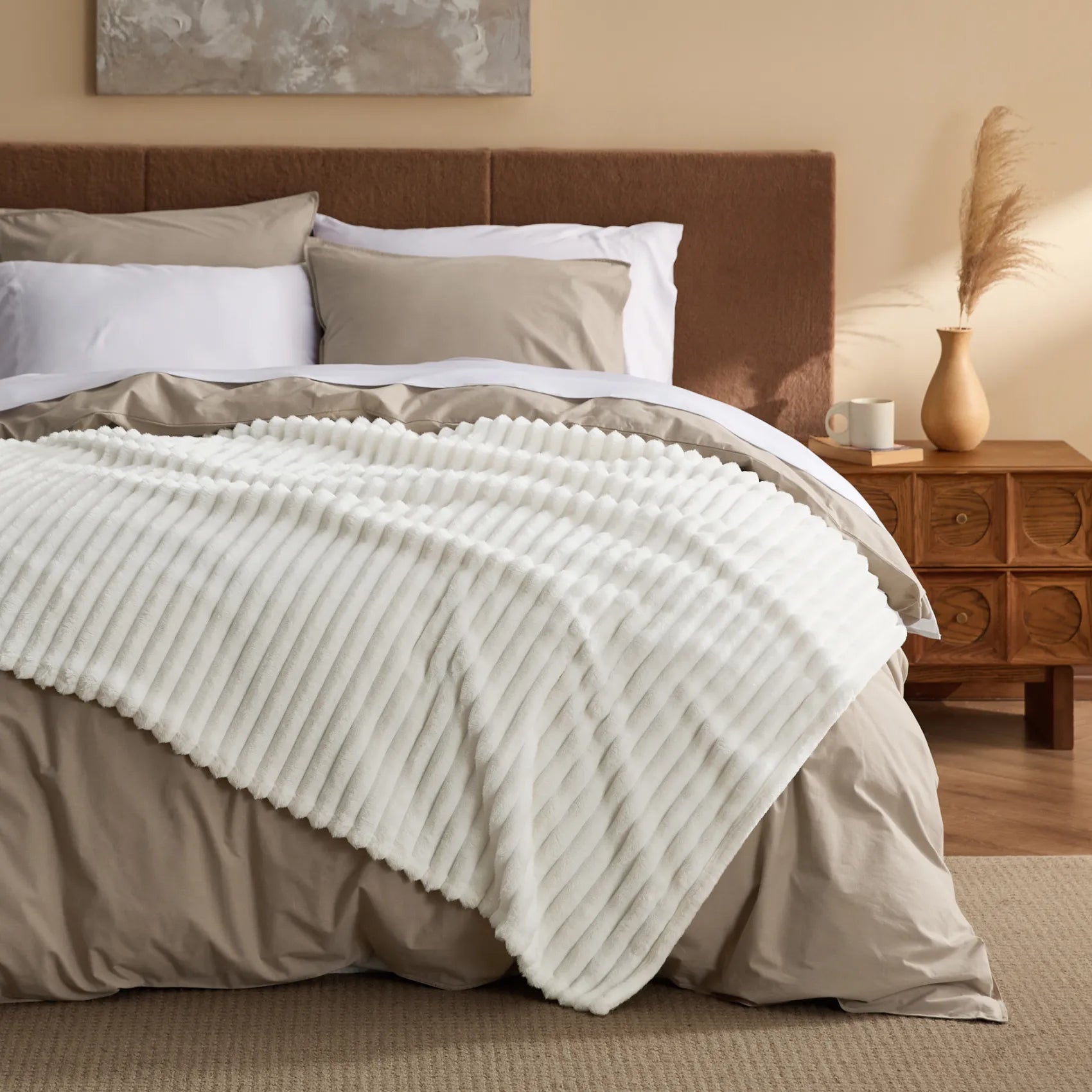 White ribbed plush blanket, part of Slub Cotton Modern Cozy Bundle