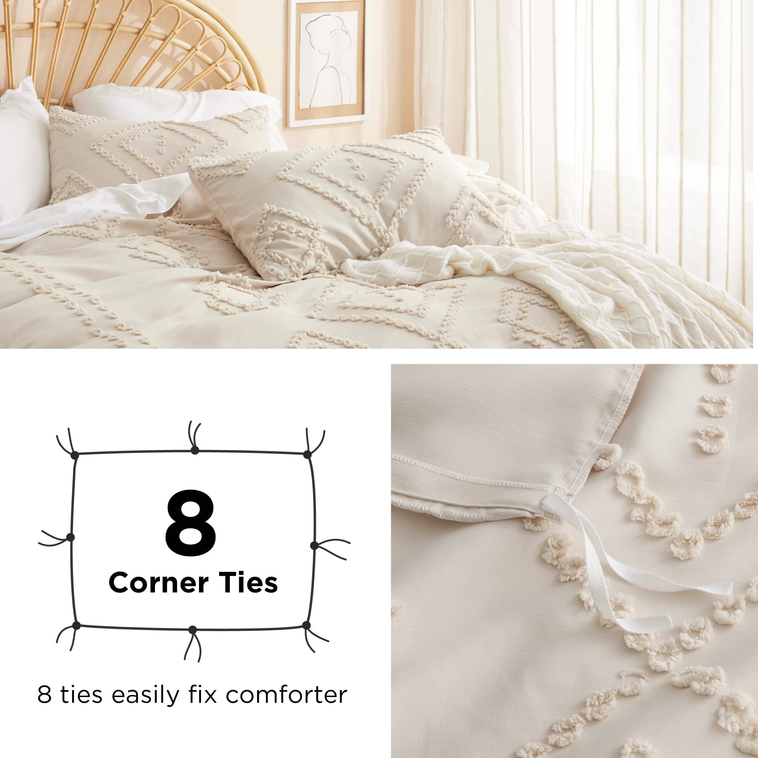 Striped Tufted Embroidery Duvet Cover Set