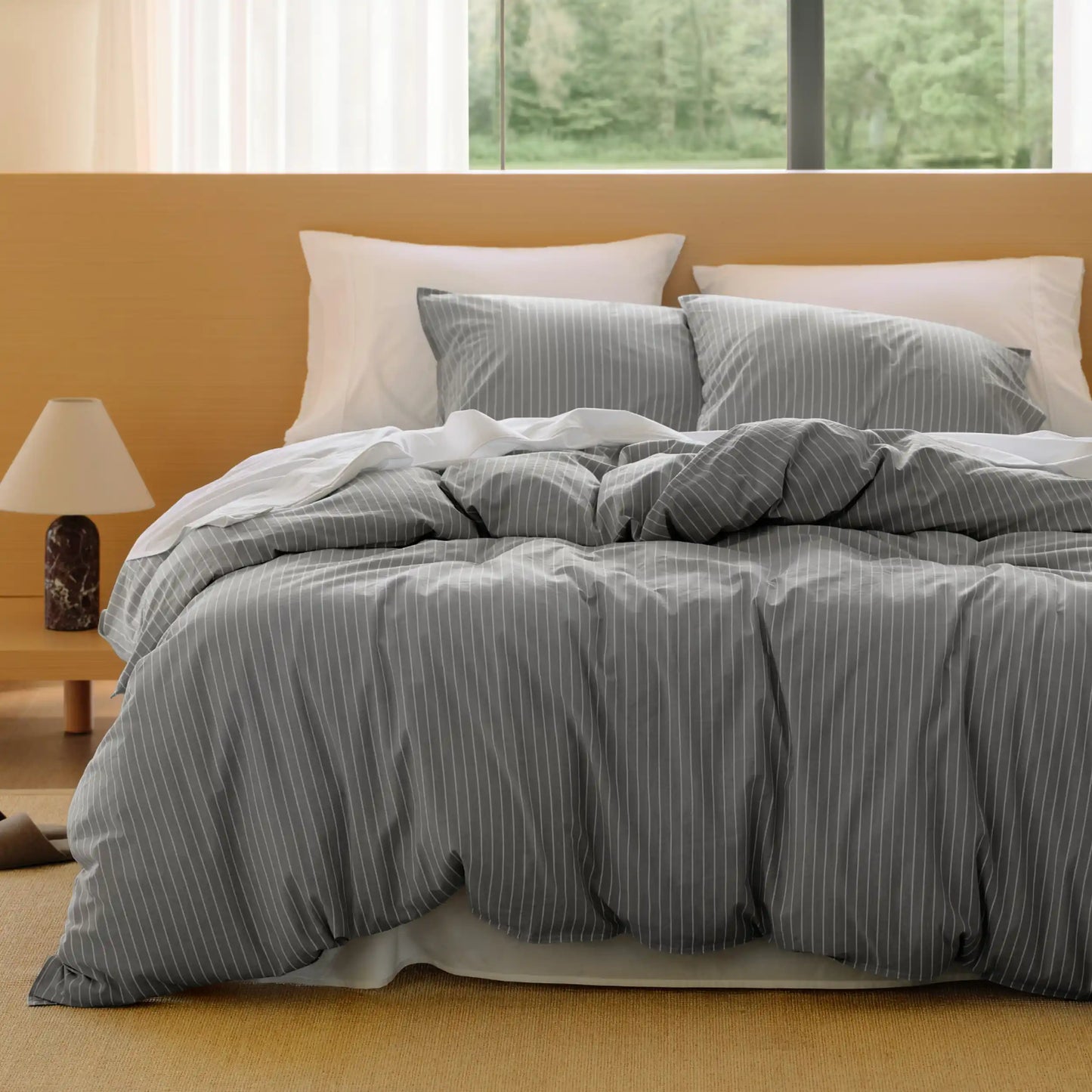PureWoven Washed Cotton Striped Duvet Cover Set