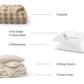Slub Cotton Luxe Bundle: beige plush blanket, beige cotton duvet cover/shams, white rayon sheets/pillowcases.