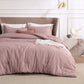 Soft muted pink cationic dye comforter set with subtle dual-tone texture.