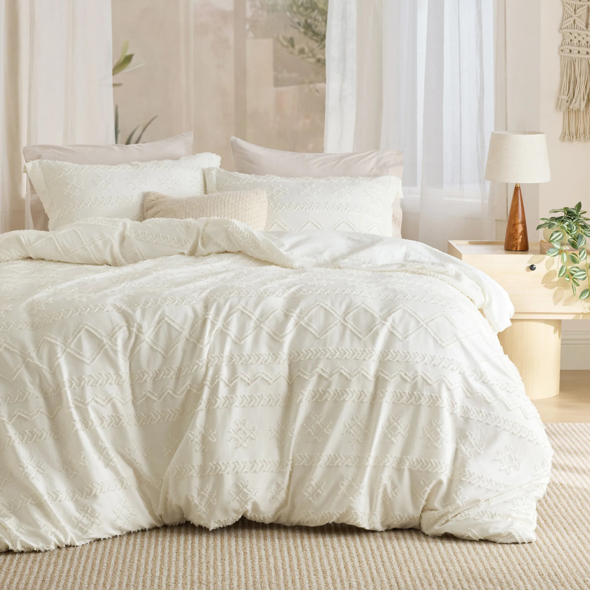 Boho Tufted Embroidery Duvet Cover Set