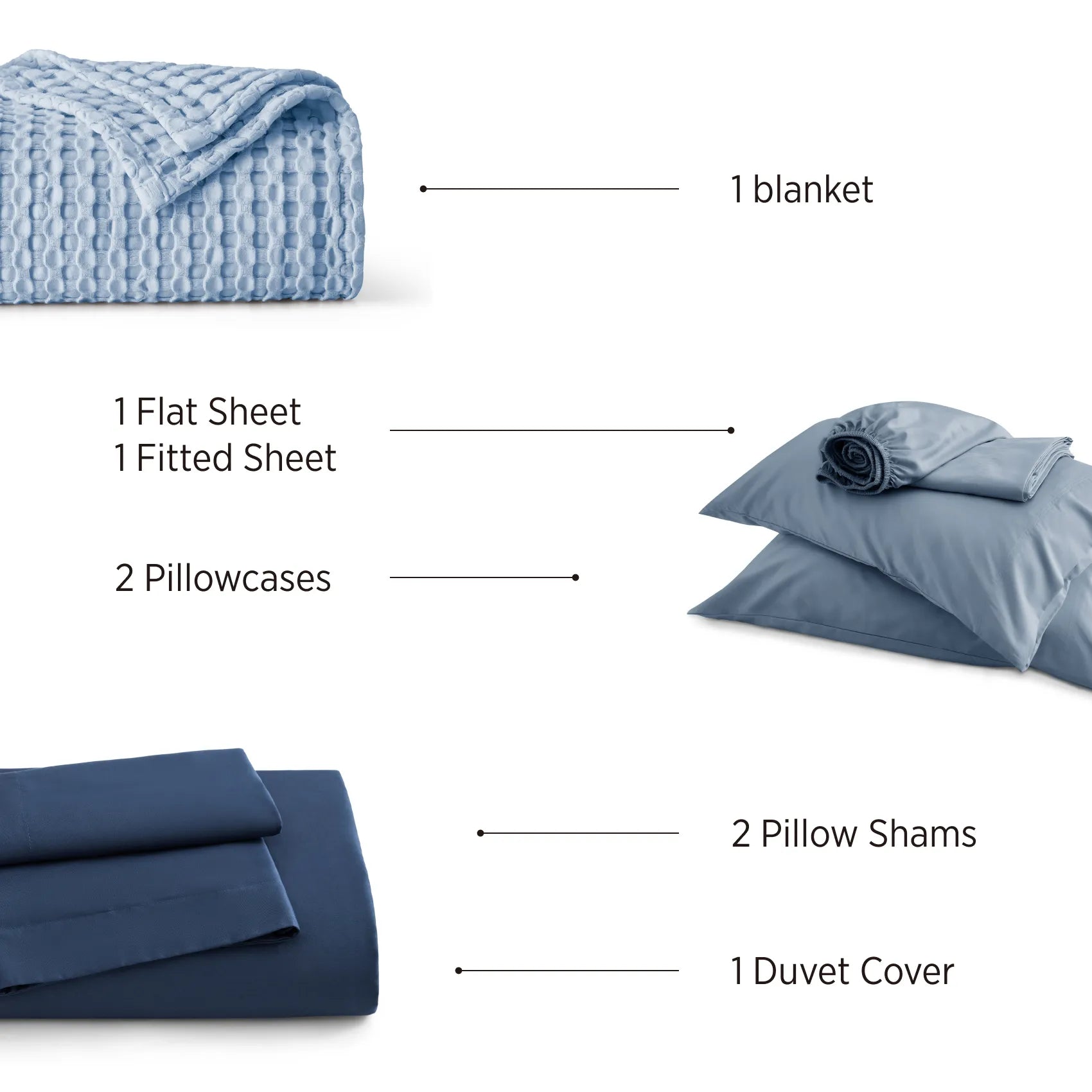 Rayon Derived From Bamboo Waffle Bundle: waffle blanket, sheets, pillowcases, shams, duvet cover.