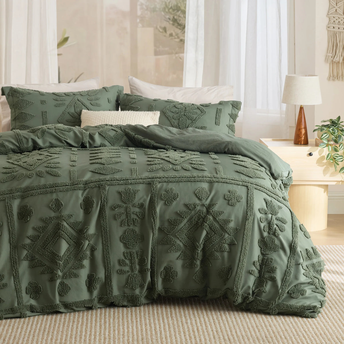 Boho Tufted Embroidery Duvet Cover Set