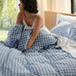 PureWoven Washed Cotton Gingham Duvet Cover Set