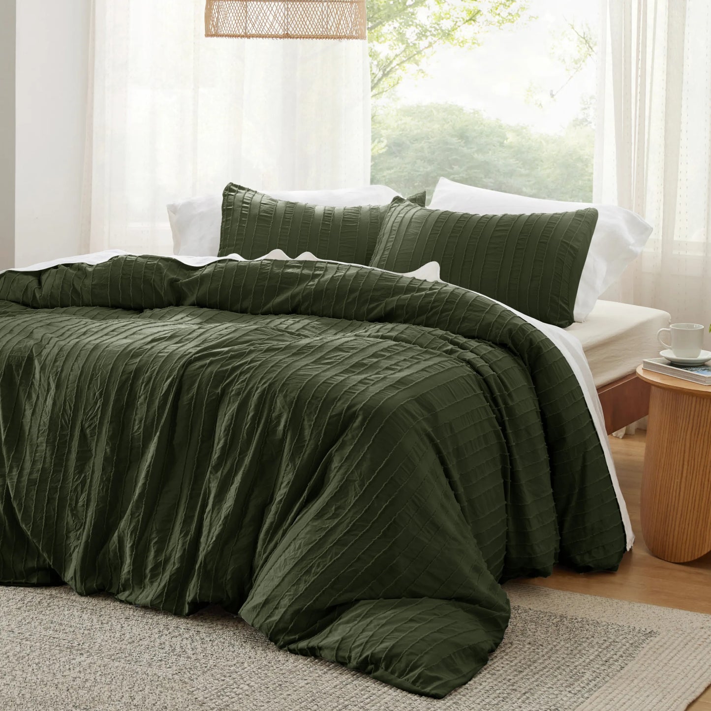Striped Tufted Embroidery Duvet Cover Set