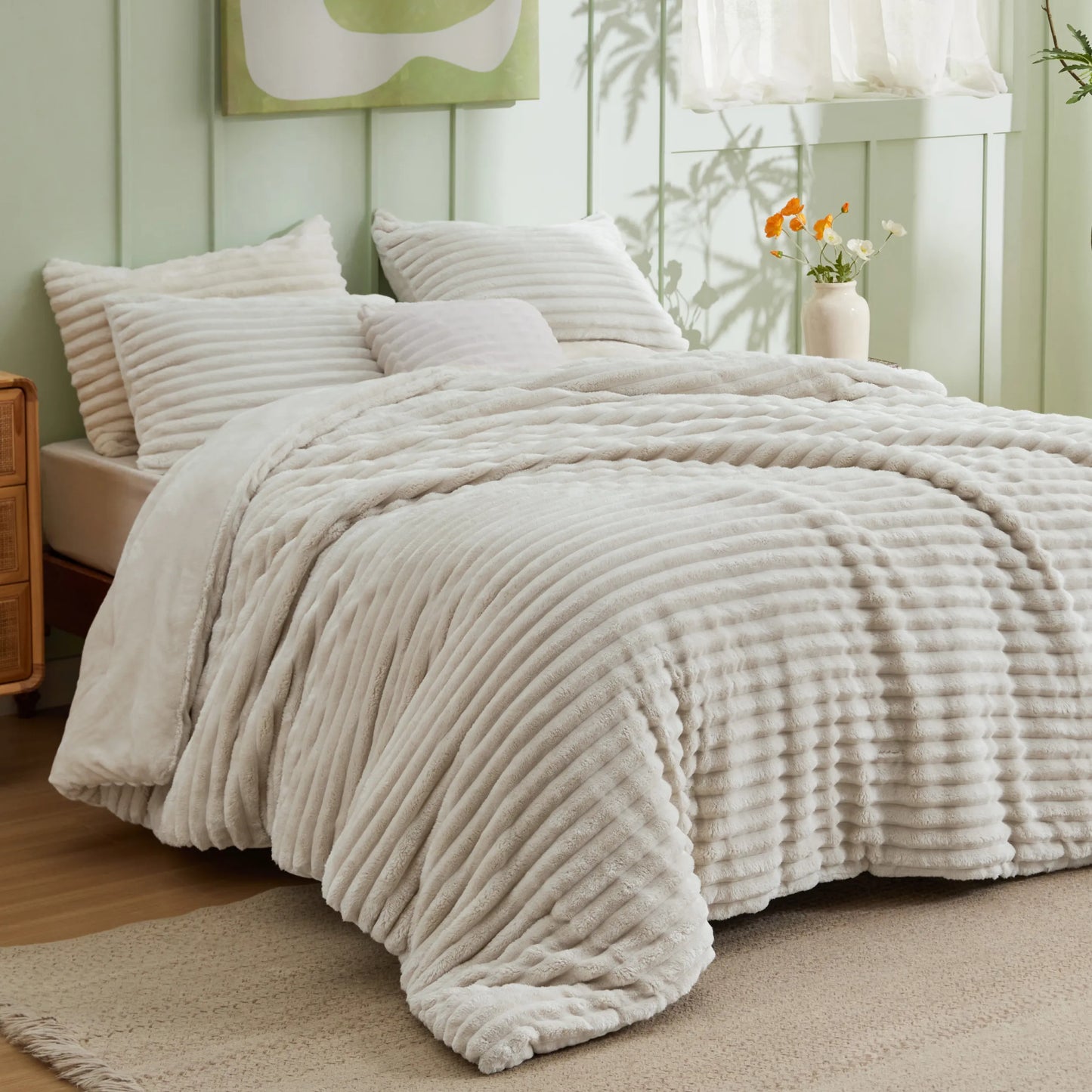 Striped Flannel Comforter Set