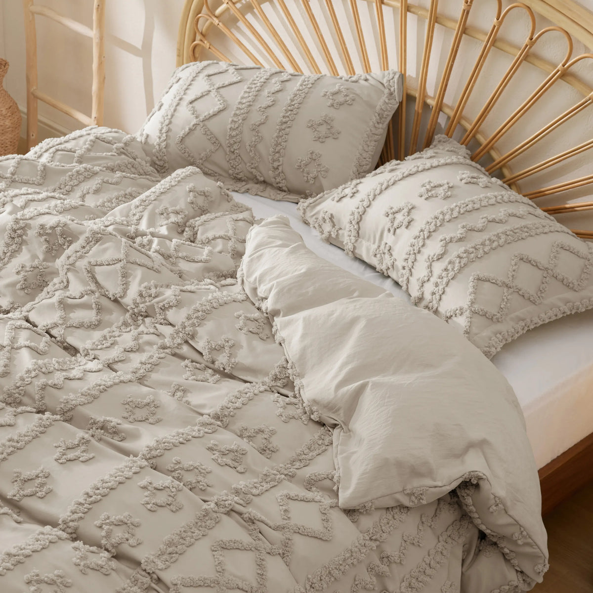 Boho Tufted Embroidery Duvet Cover Set