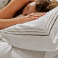 Luxurious white Giza Egyptian cotton duvet cover set with gold & brown embroidered trim.