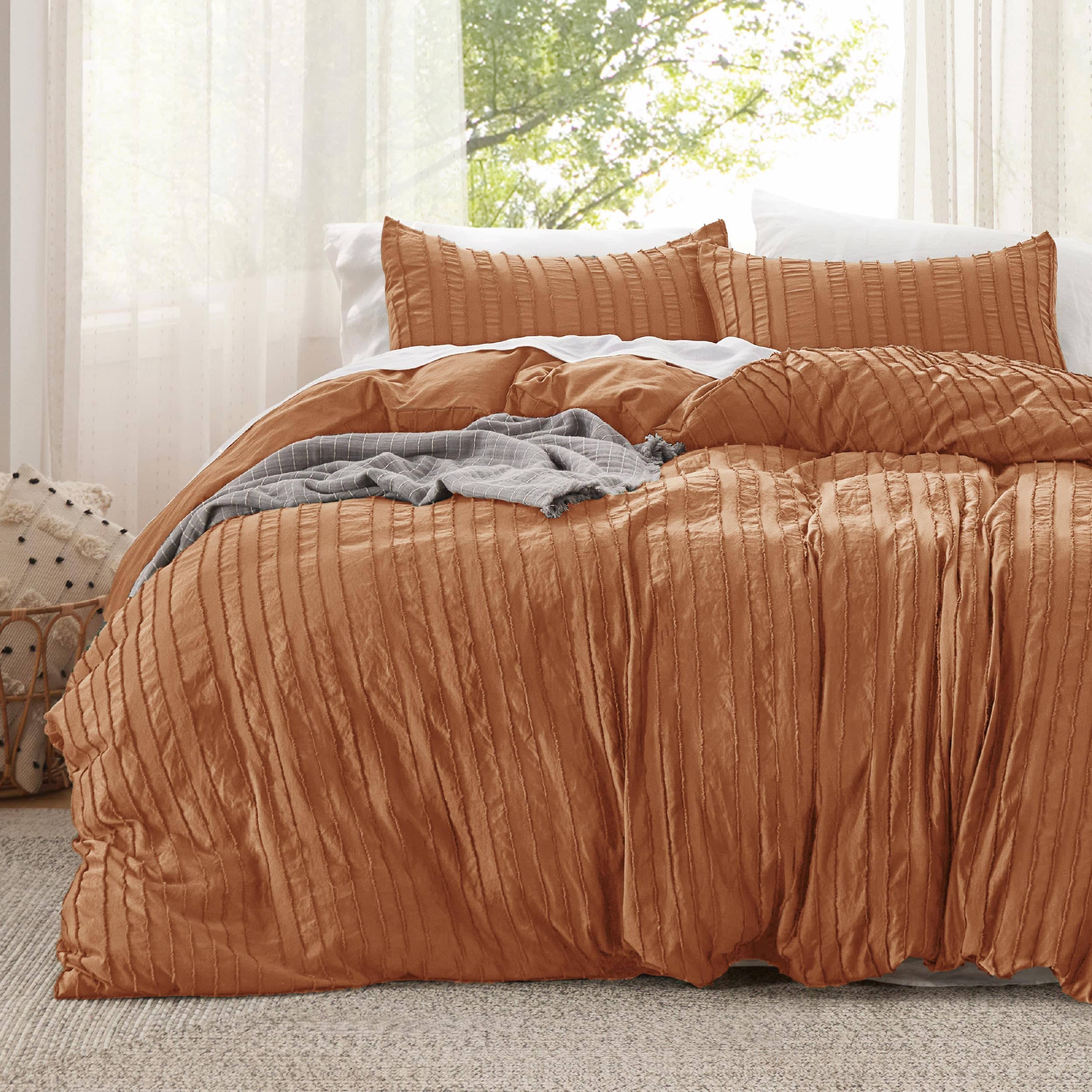 Striped Tufted Embroidery Duvet Cover Set