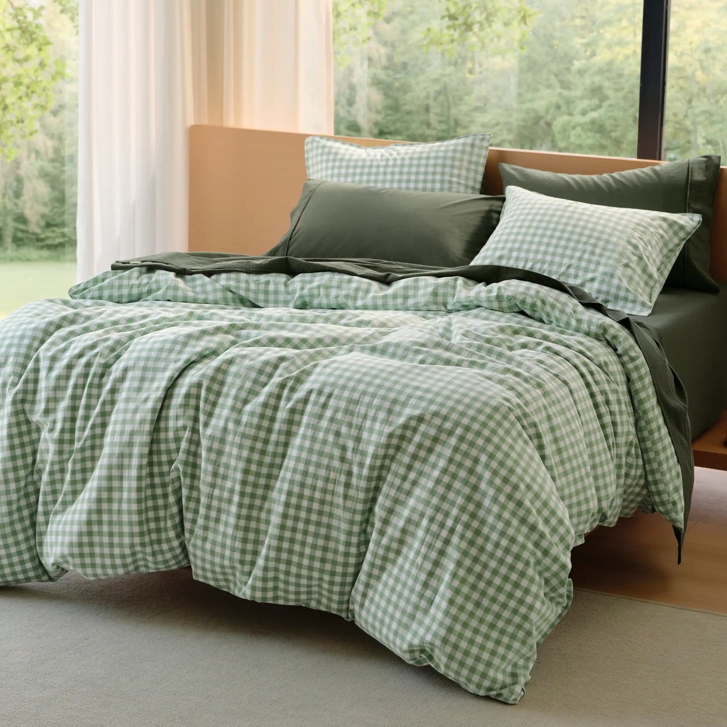 PureWoven Washed Cotton Gingham Duvet Cover Set