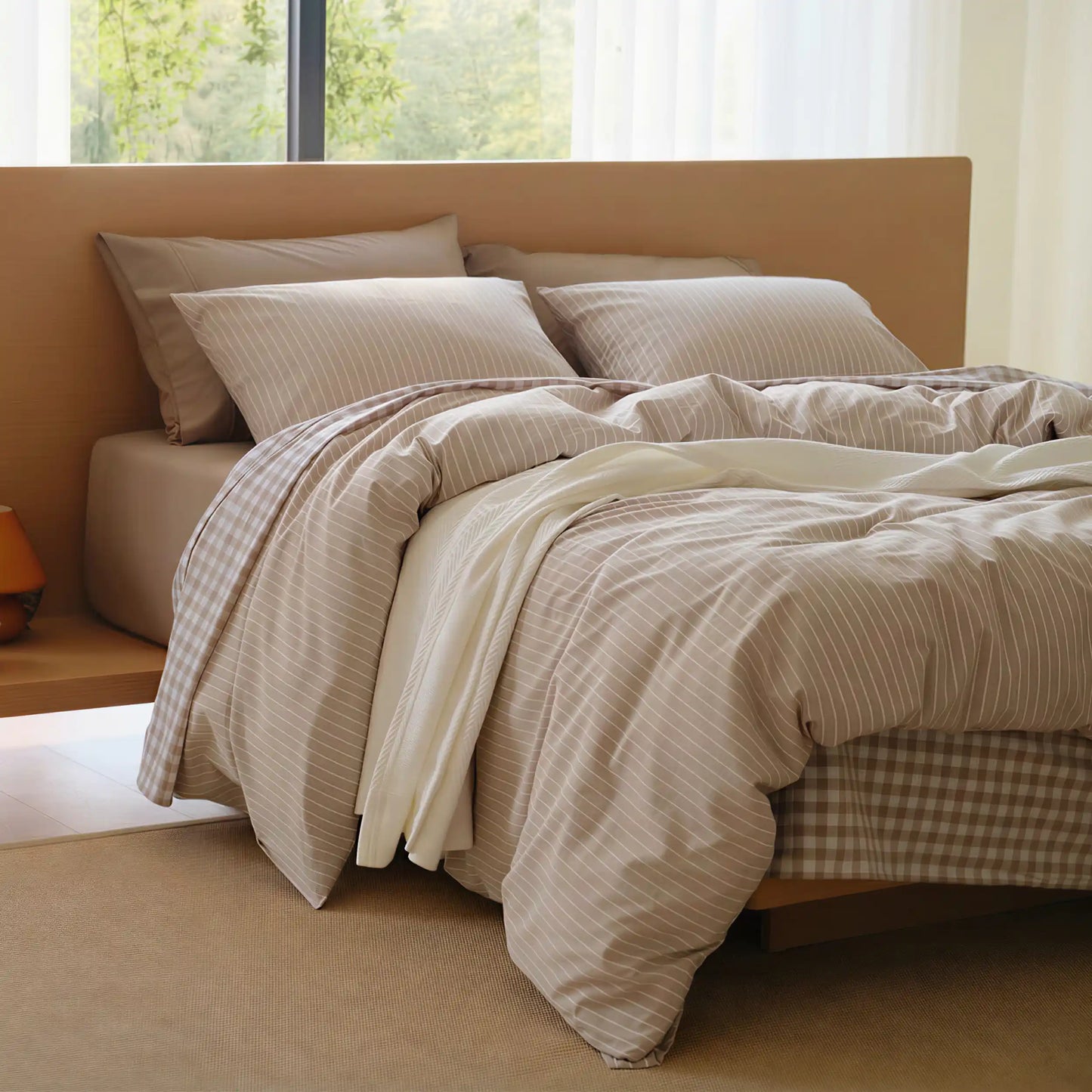 PureWoven Washed Cotton Striped Duvet Cover Set