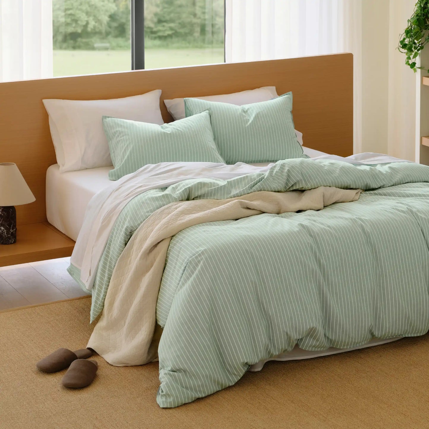 PureWoven Washed Cotton Striped Duvet Cover Set