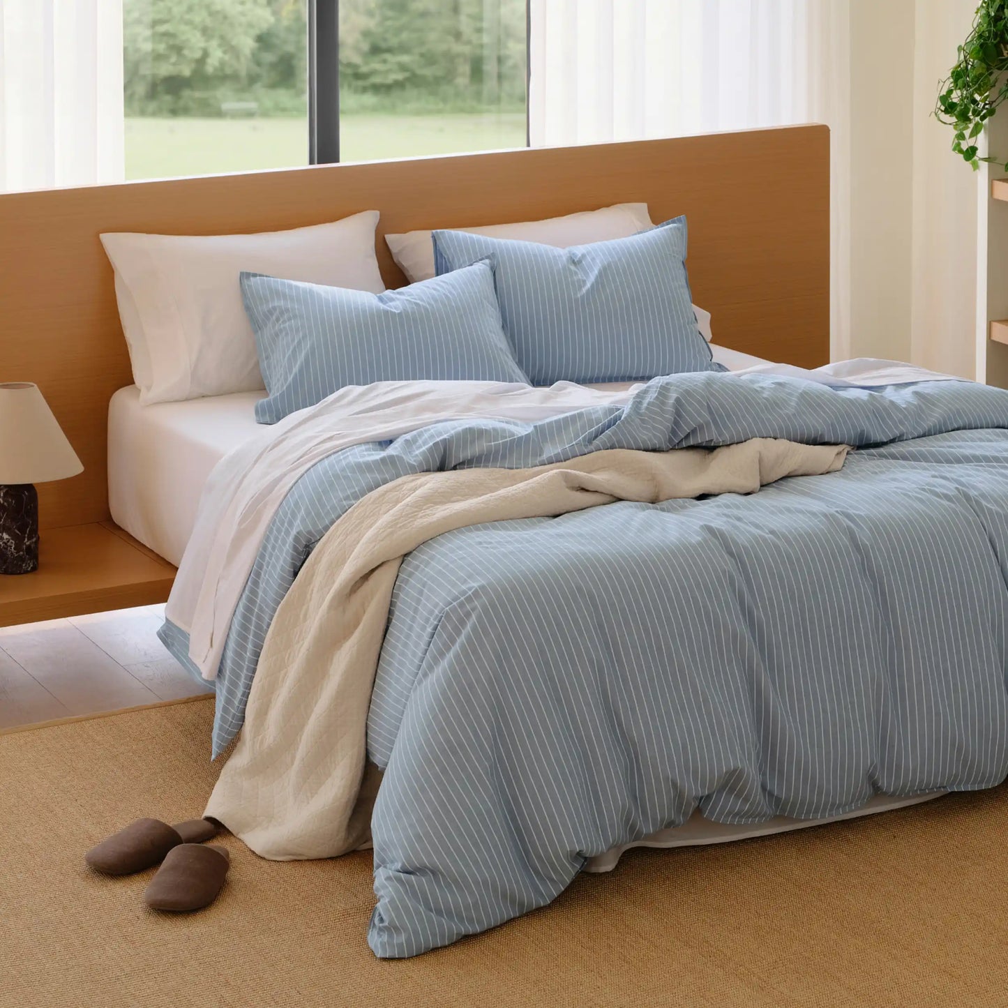 PureWoven Washed Cotton Striped Duvet Cover Set
