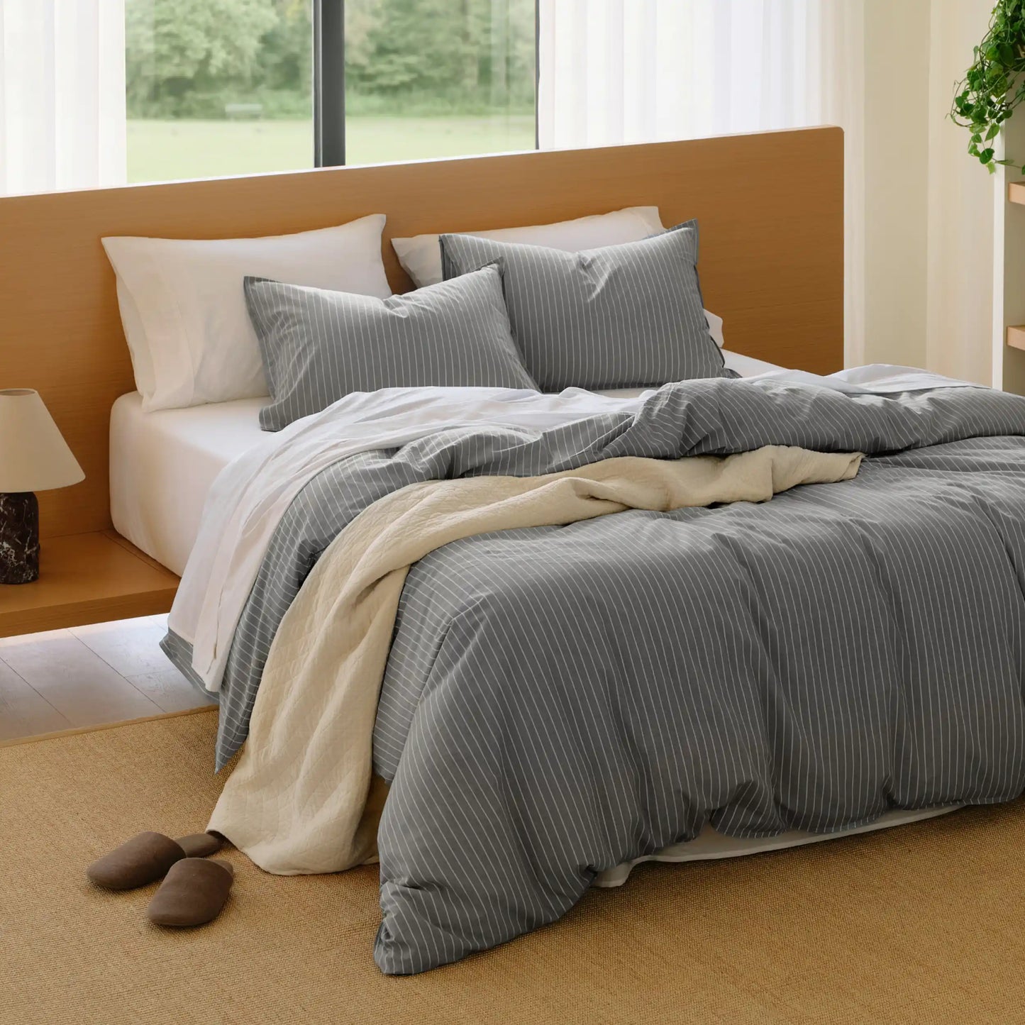 PureWoven Washed Cotton Striped Duvet Cover Set